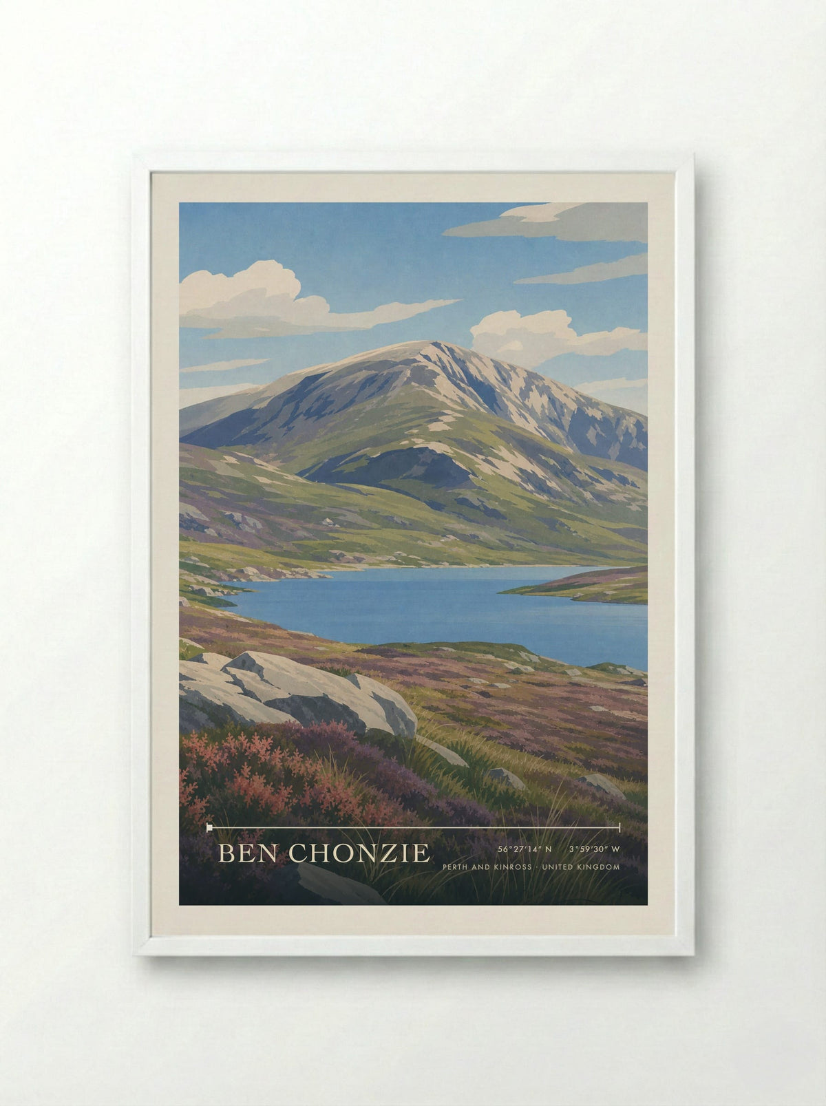 Ben Chonzie Perth and Kinross United Kingdom Travel Poster - Framed Print White