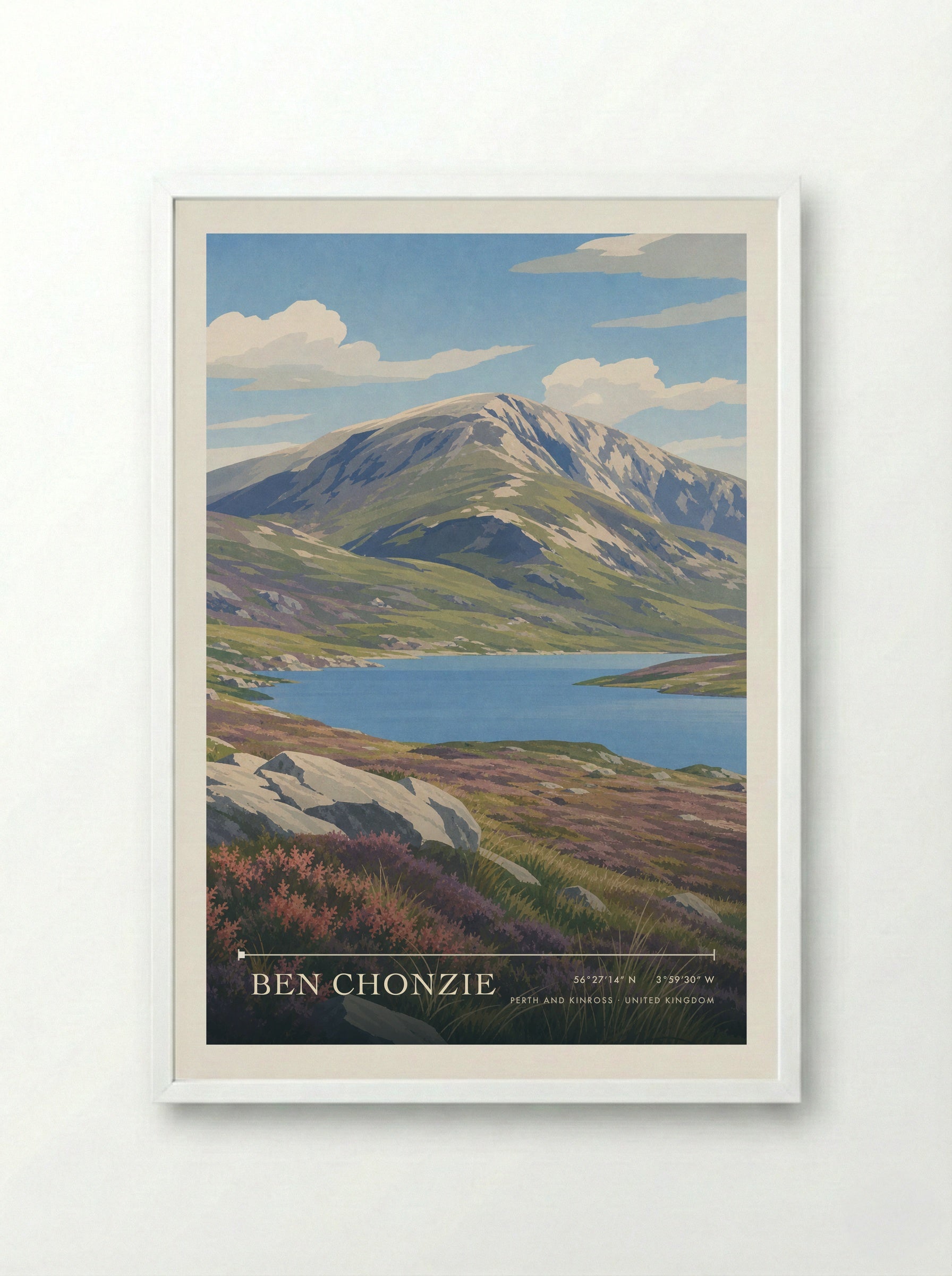 Ben Chonzie Perth and Kinross United Kingdom Travel Poster - Framed Print White