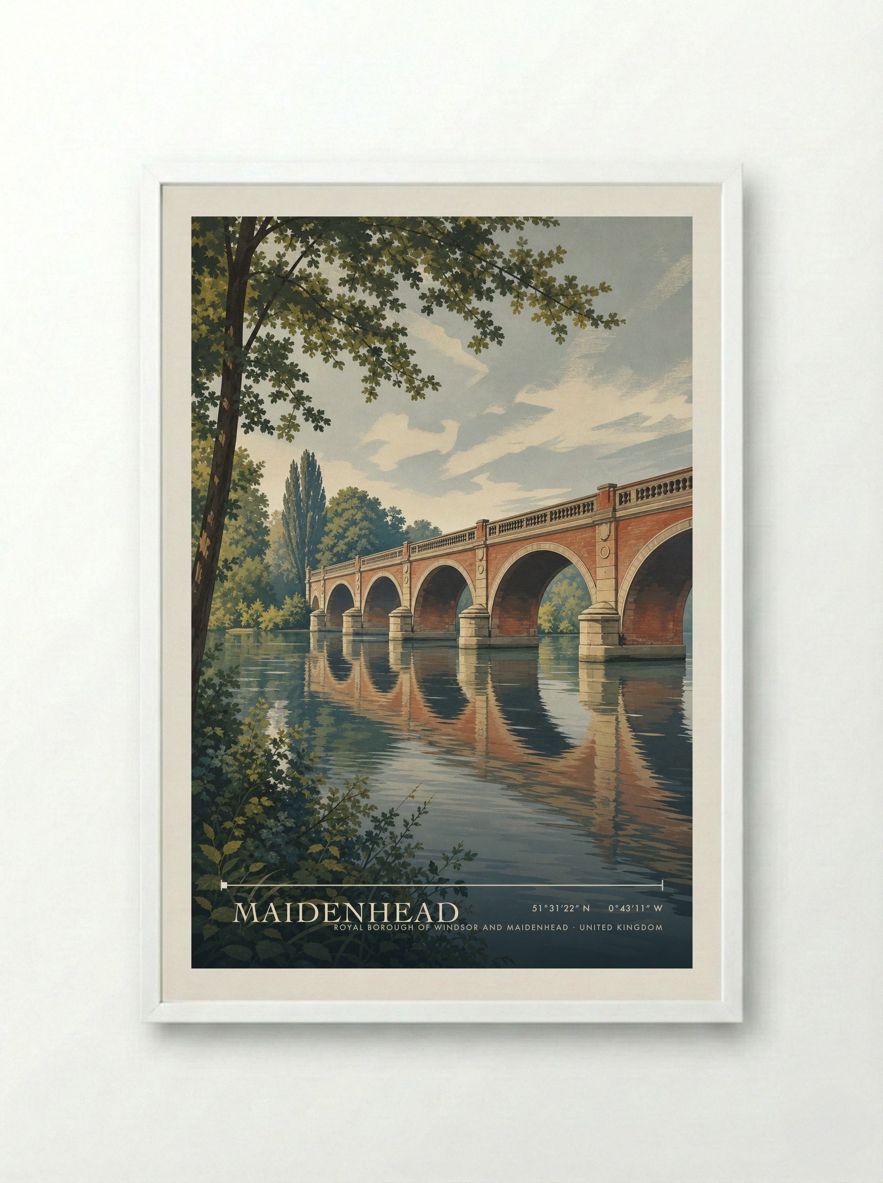 Maidenhead Royal Borough of Windsor and Maidenhead United Kingdom Travel Poster - Framed Print White