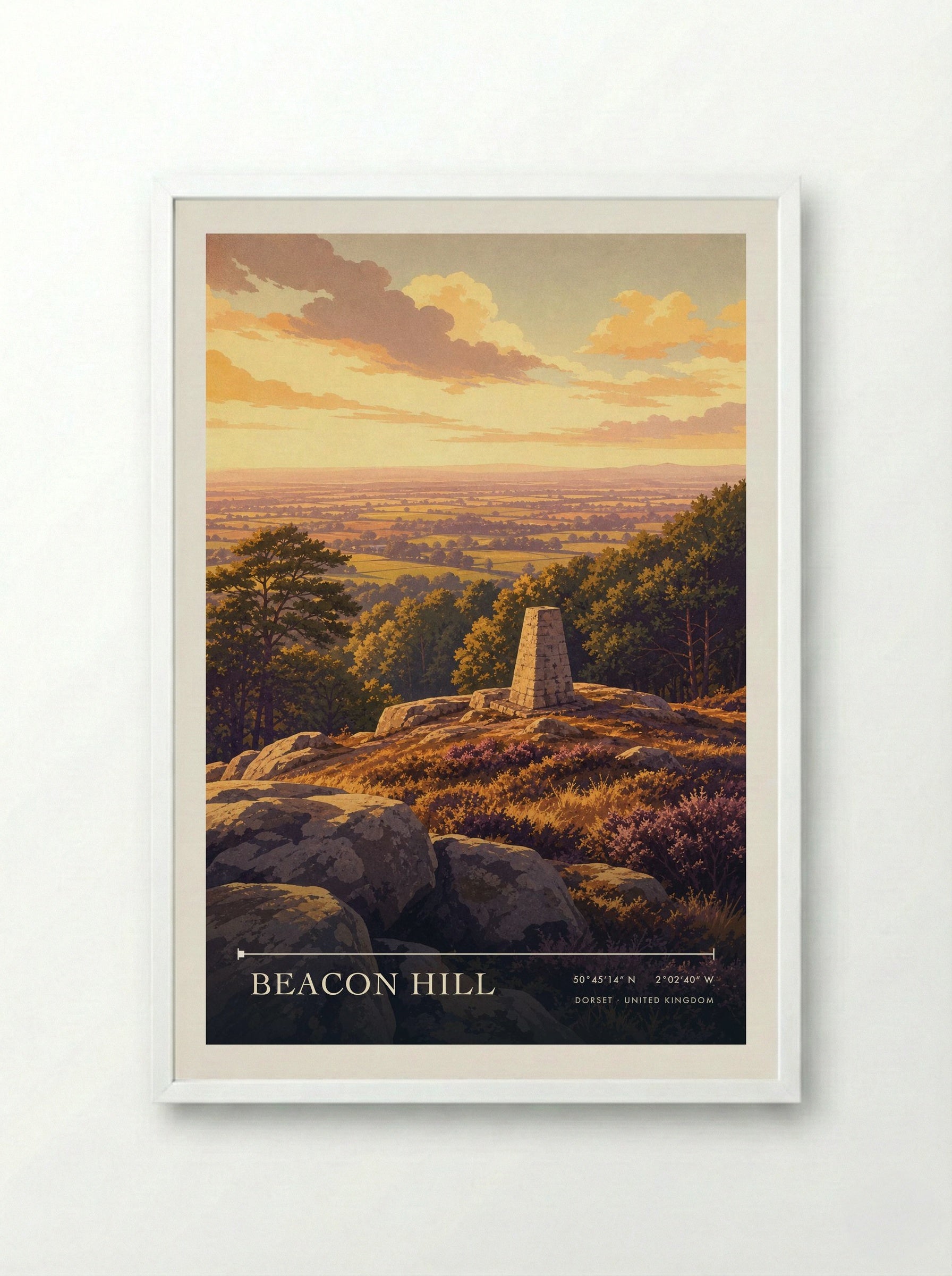 Beacon Hill Dorset United Kingdom Travel Poster - Framed Print White