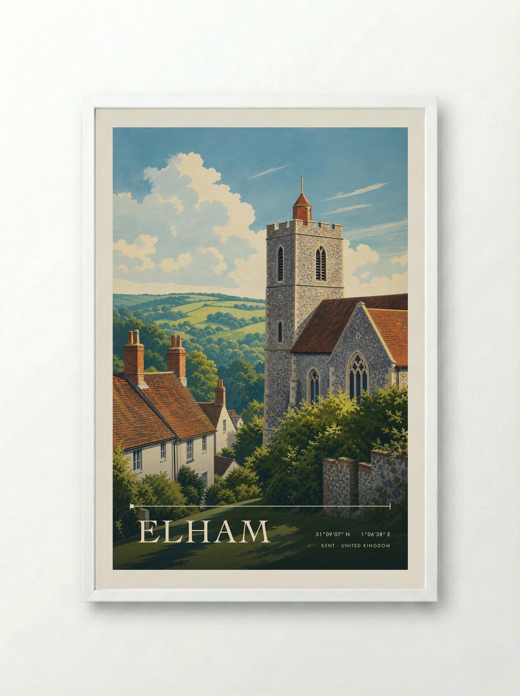 Elham Kent United Kingdom Travel Poster - Framed Print White