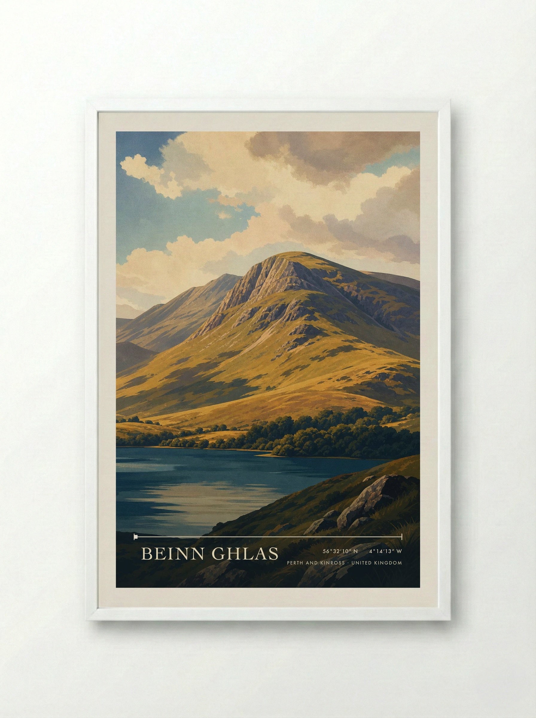 Beinn Ghlas Perth and Kinross United Kingdom Travel Poster - Framed Print White
