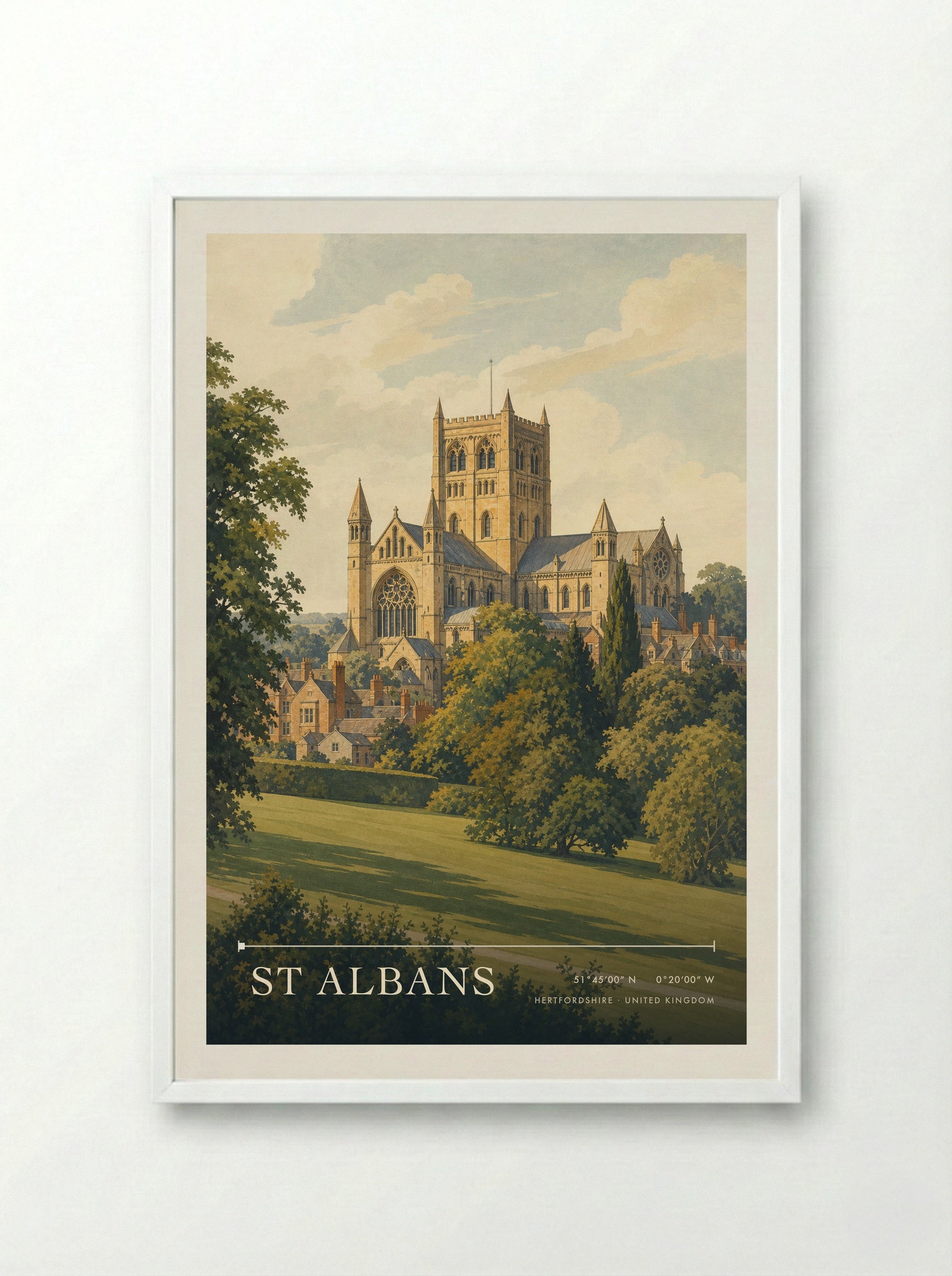 St Albans Hertfordshire United Kingdom Travel Poster - Framed Print White