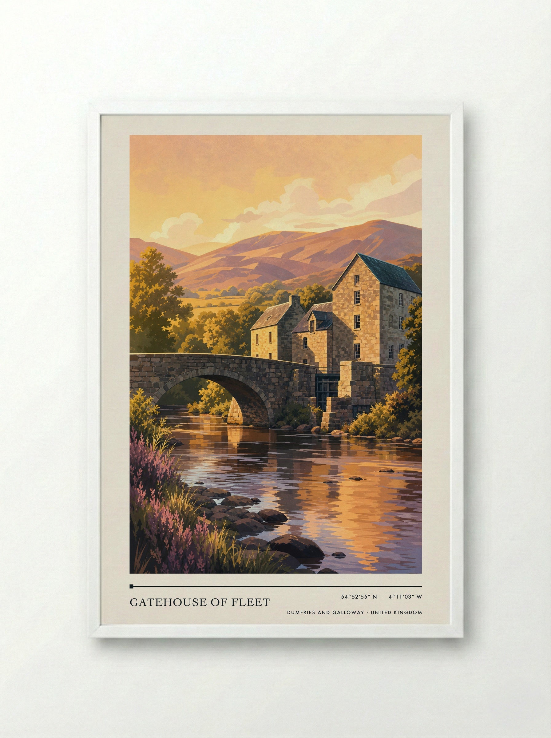 Gatehouse of Fleet Dumfries and Galloway United Kingdom Travel Poster - Framed Print White