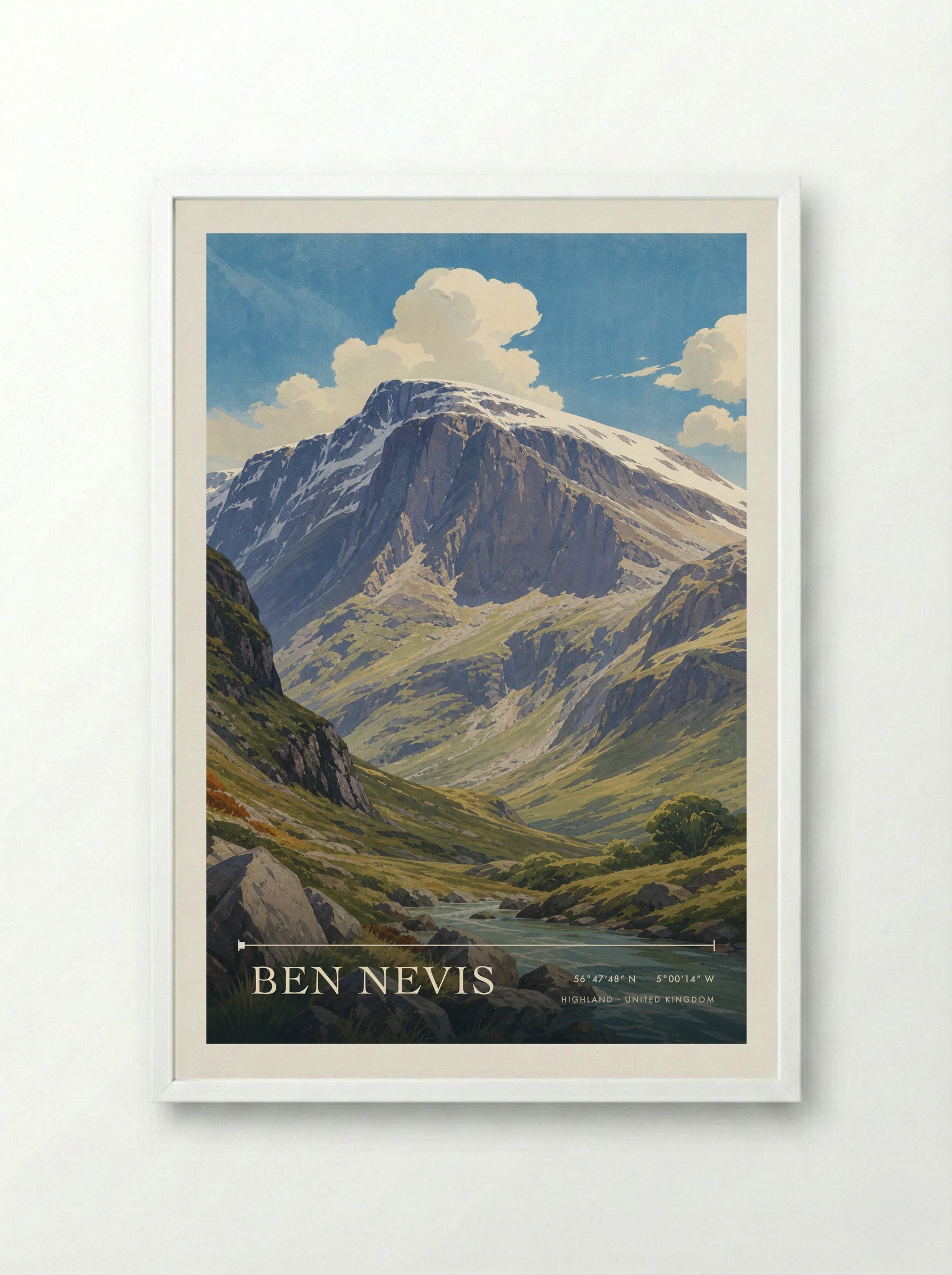 Ben Nevis Highland United Kingdom Travel Poster - Framed Print White