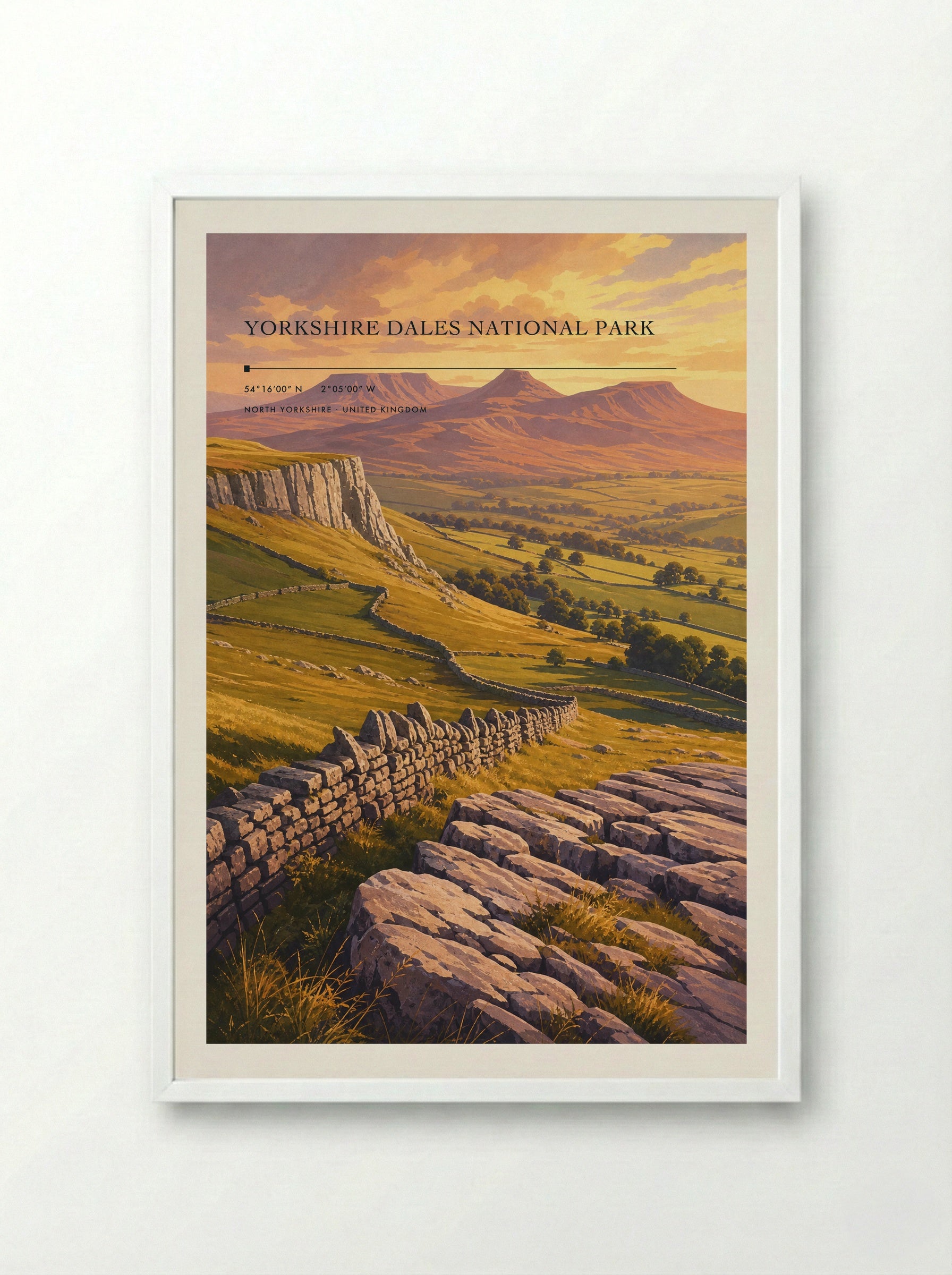 Yorkshire Dales National Park North Yorkshire United Kingdom Travel Poster - Framed Print White