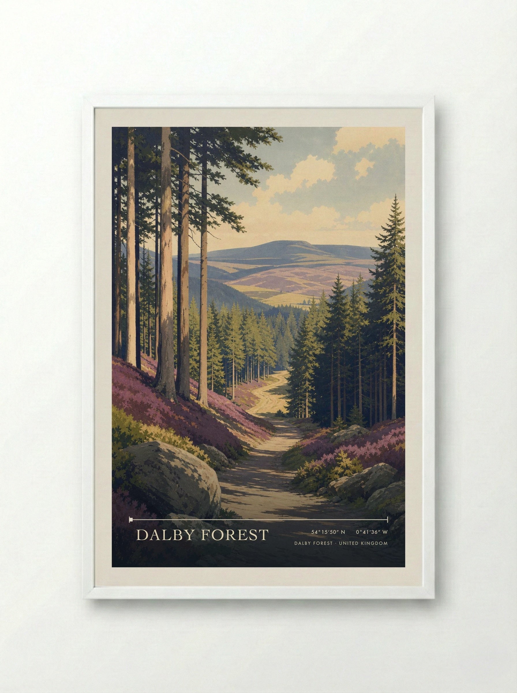 Dalby Forest United Kingdom Travel Poster - Framed Print White
