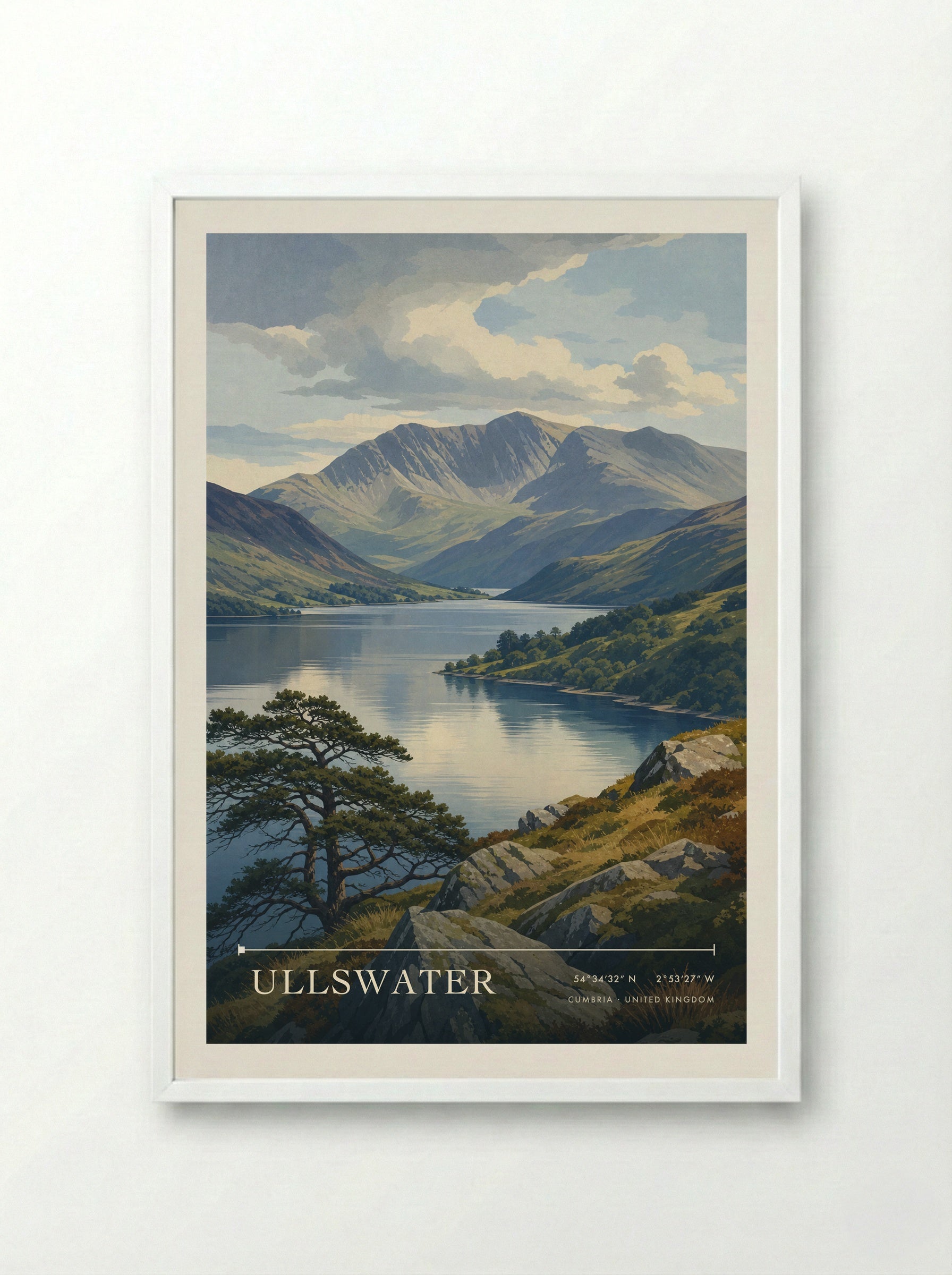 Ullswater Cumbria United Kingdom Travel Poster - Framed Print White