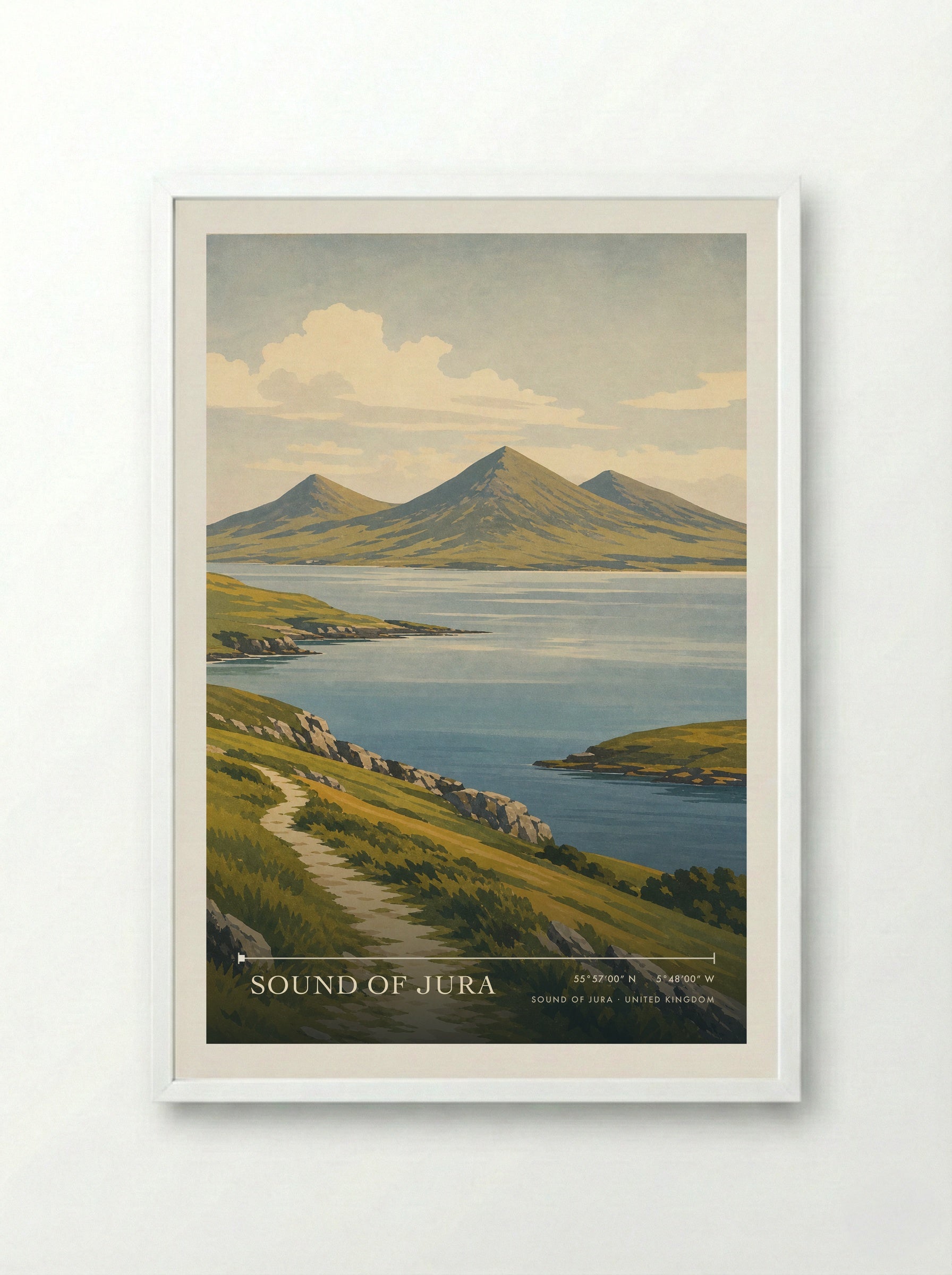 Sound of Jura United Kingdom Travel Poster - Framed Print White