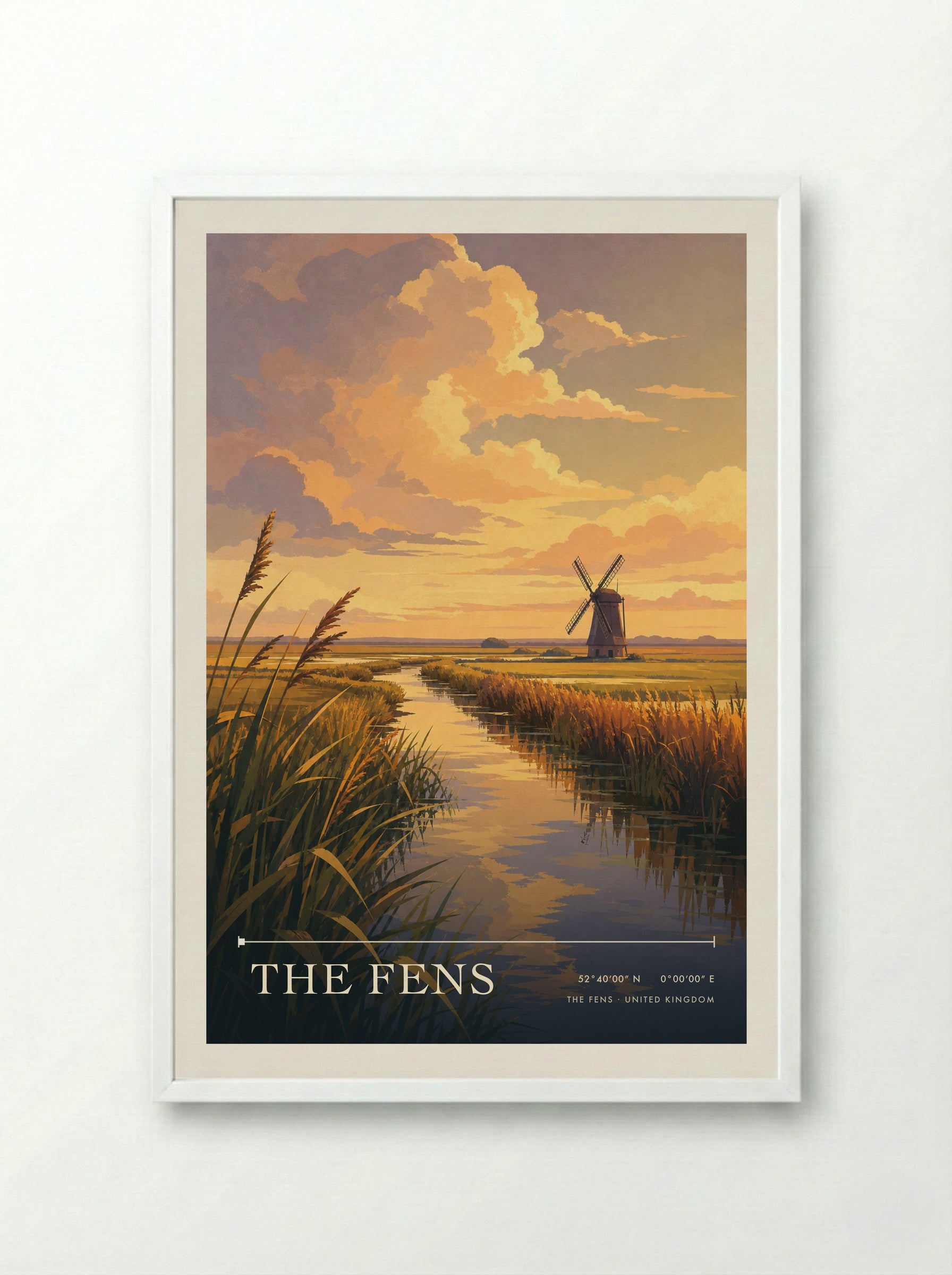 The Fens United Kingdom Travel Poster - Framed Print White