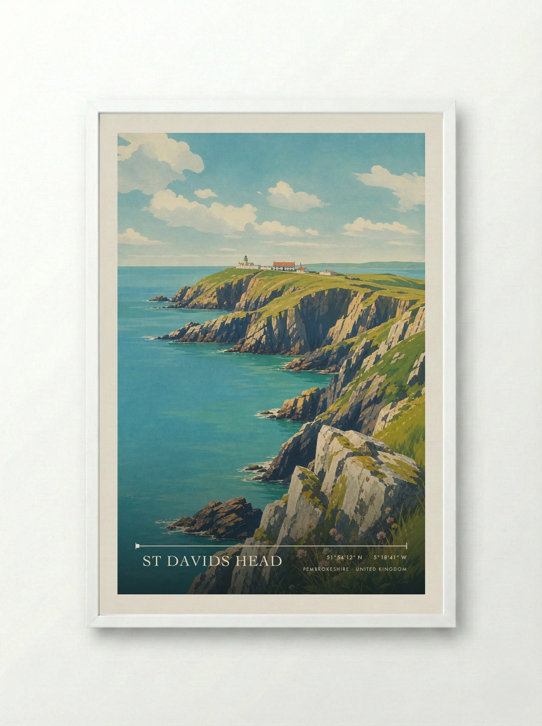 St Davids Head Pembrokeshire United Kingdom Travel Poster - Framed Print White