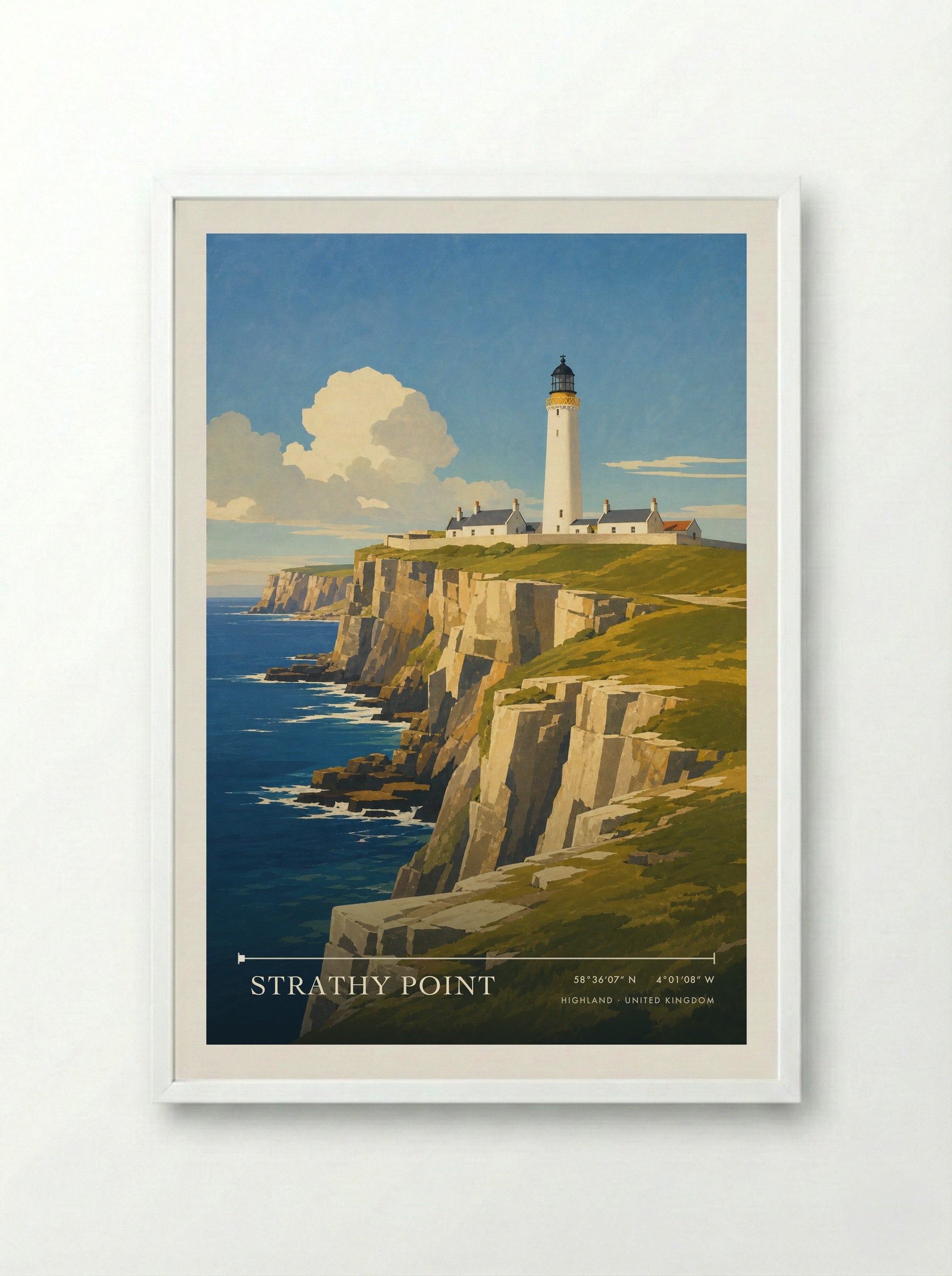 Strathy Point Highland United Kingdom Travel Poster - Framed Print White