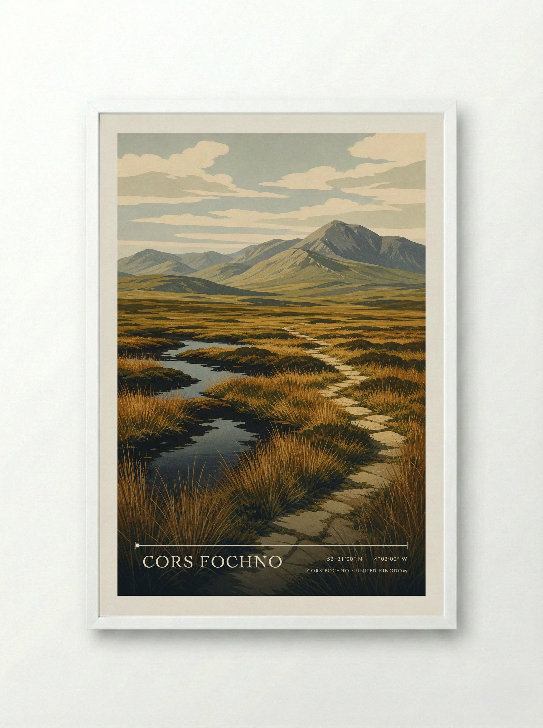 Cors Fochno United Kingdom Travel Poster - Framed Print White