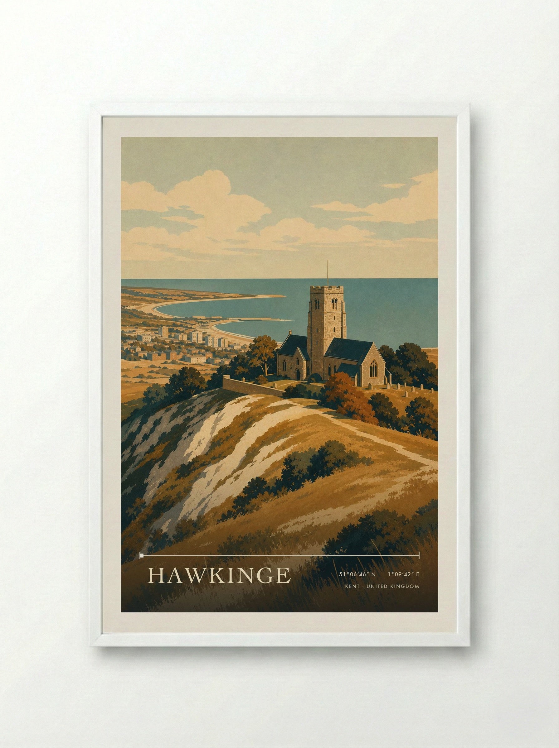 Hawkinge Kent United Kingdom Travel Poster - Framed Print White