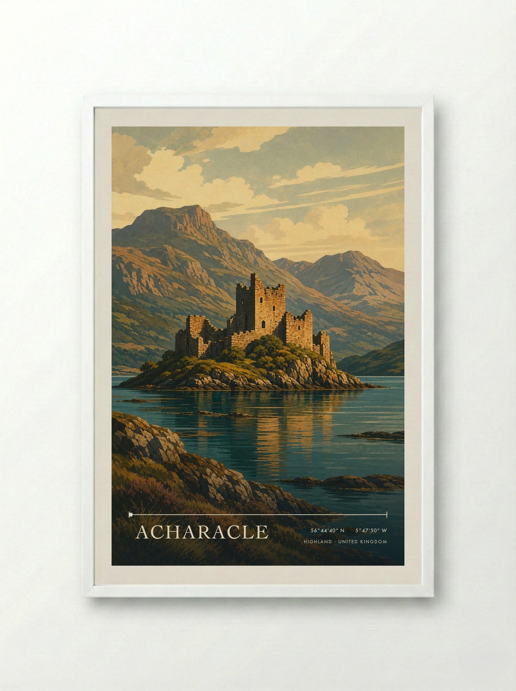 Acharacle Highland United Kingdom Travel Poster - Framed Print White