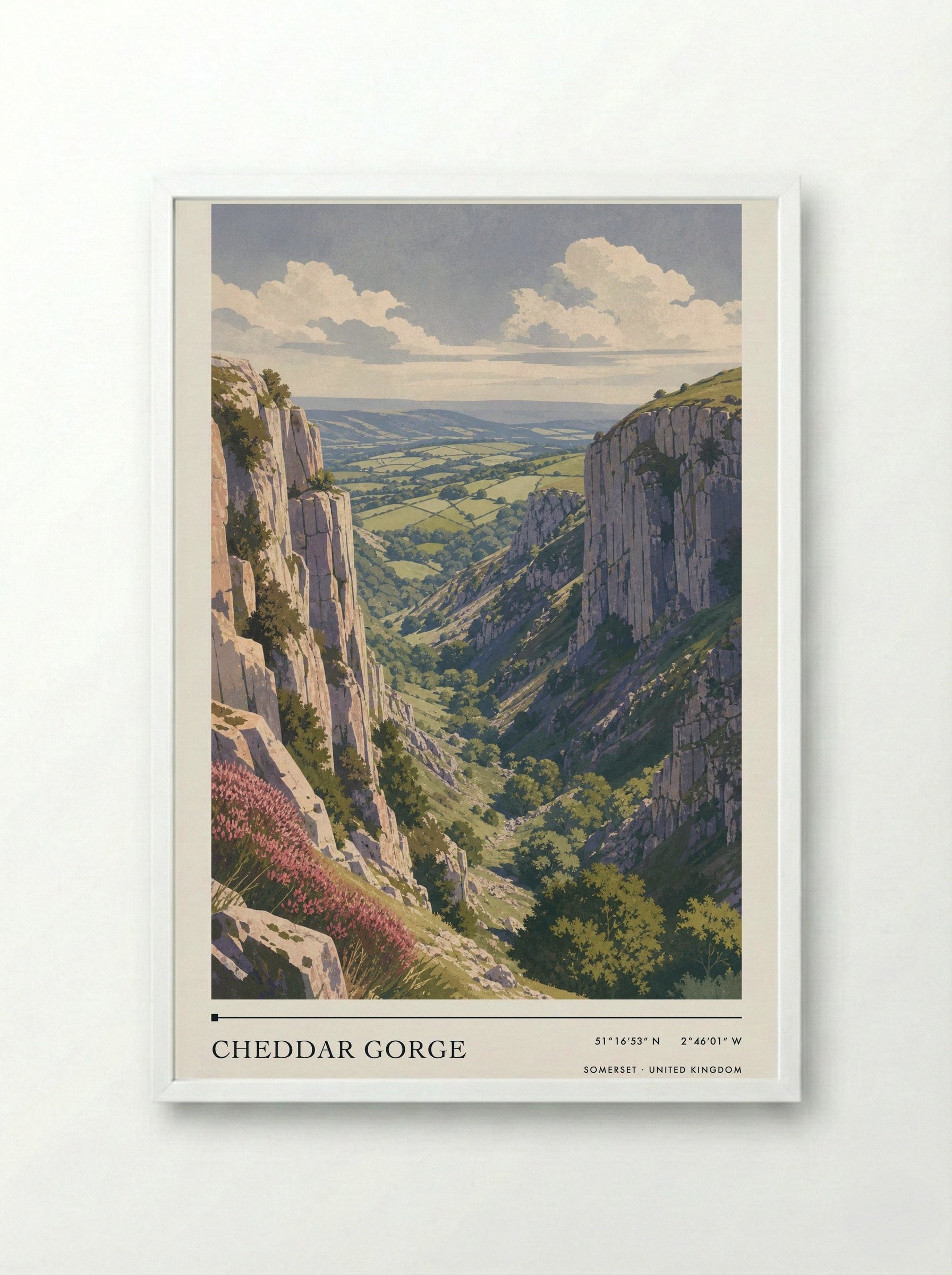 Cheddar Gorge Somerset United Kingdom Travel Poster - Framed Print White