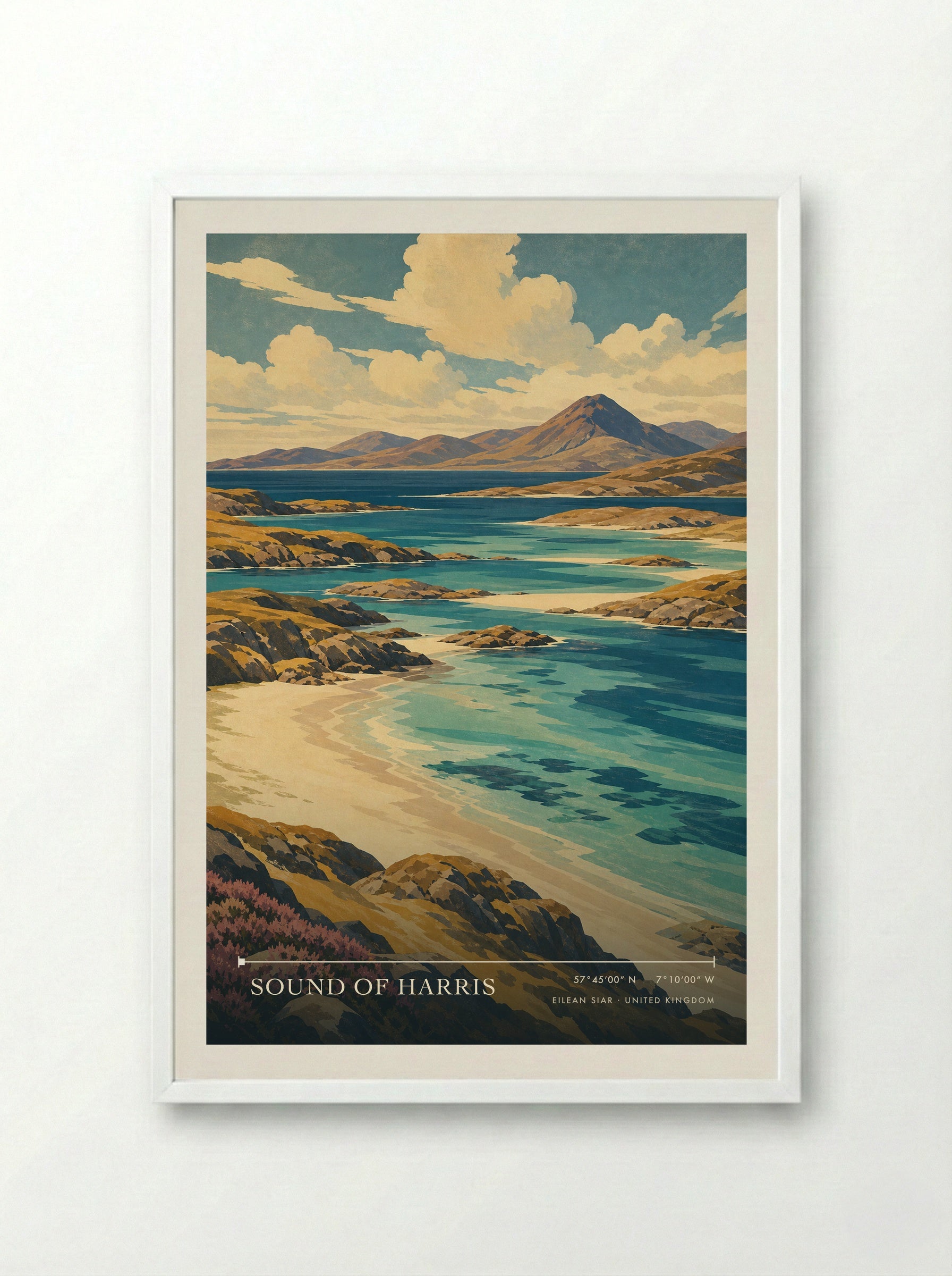 Sound of Harris Eilean Siar United Kingdom Travel Poster - Framed Print White