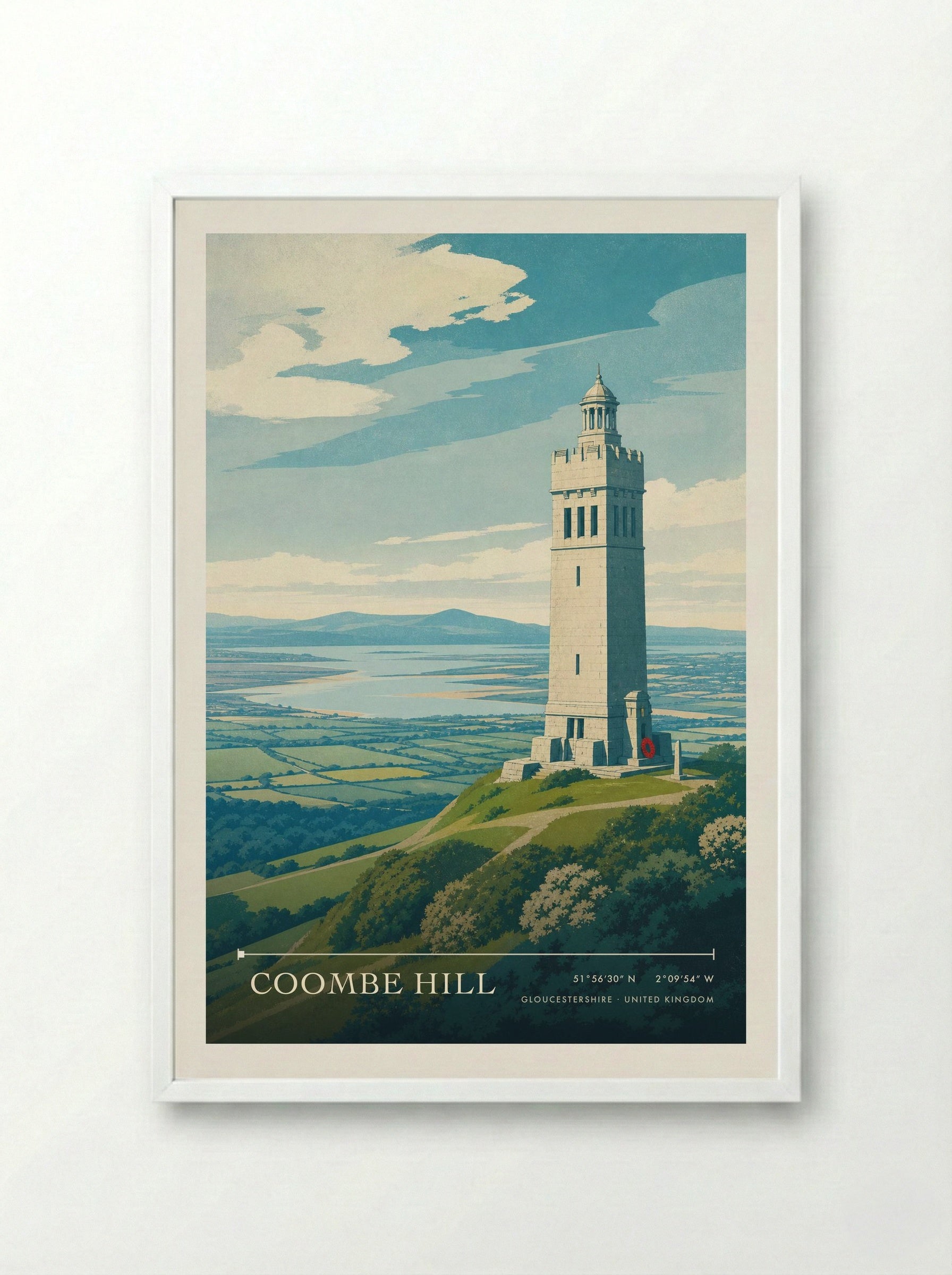 Coombe Hill Gloucestershire United Kingdom Travel Poster - Framed Print White