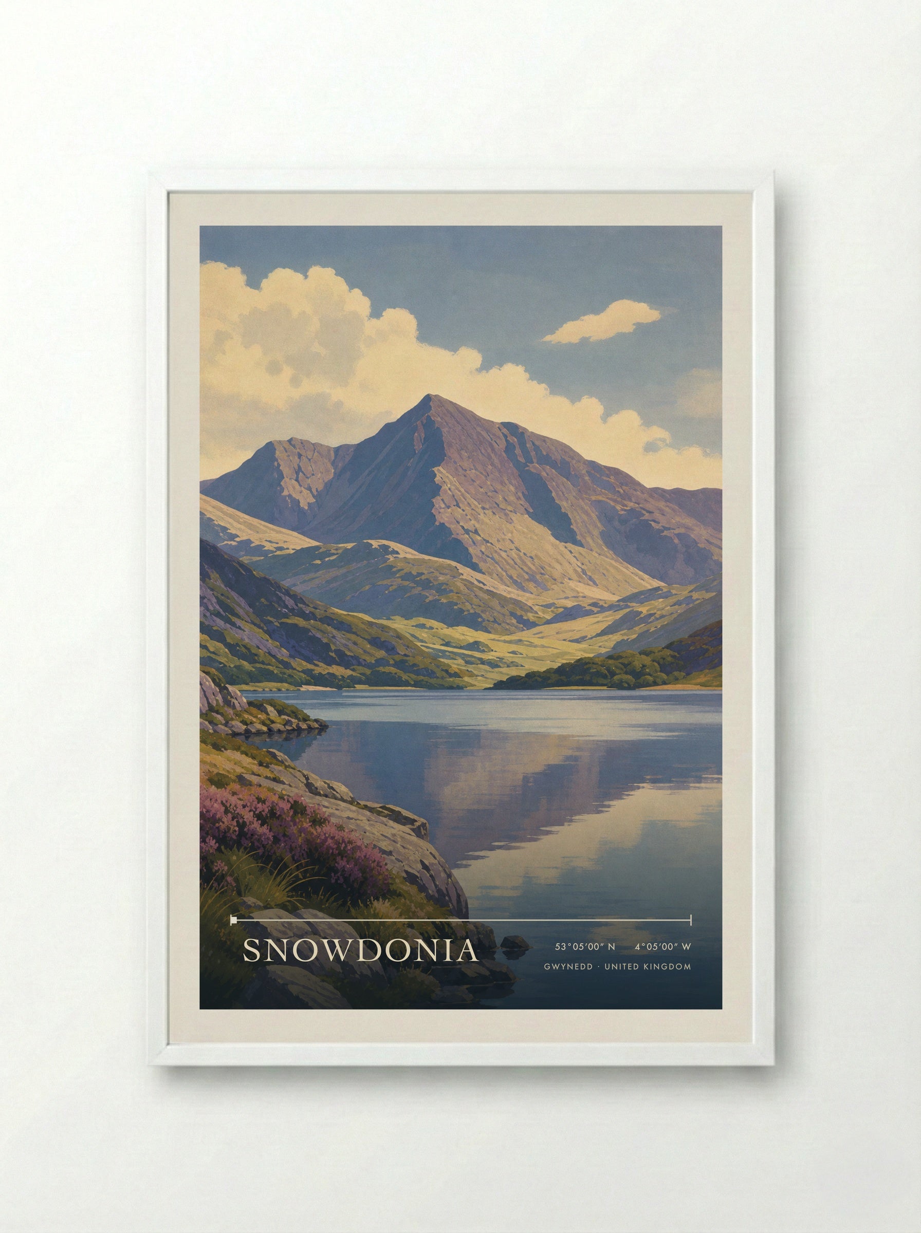 Snowdonia Gwynedd United Kingdom Travel Poster - Framed Print White