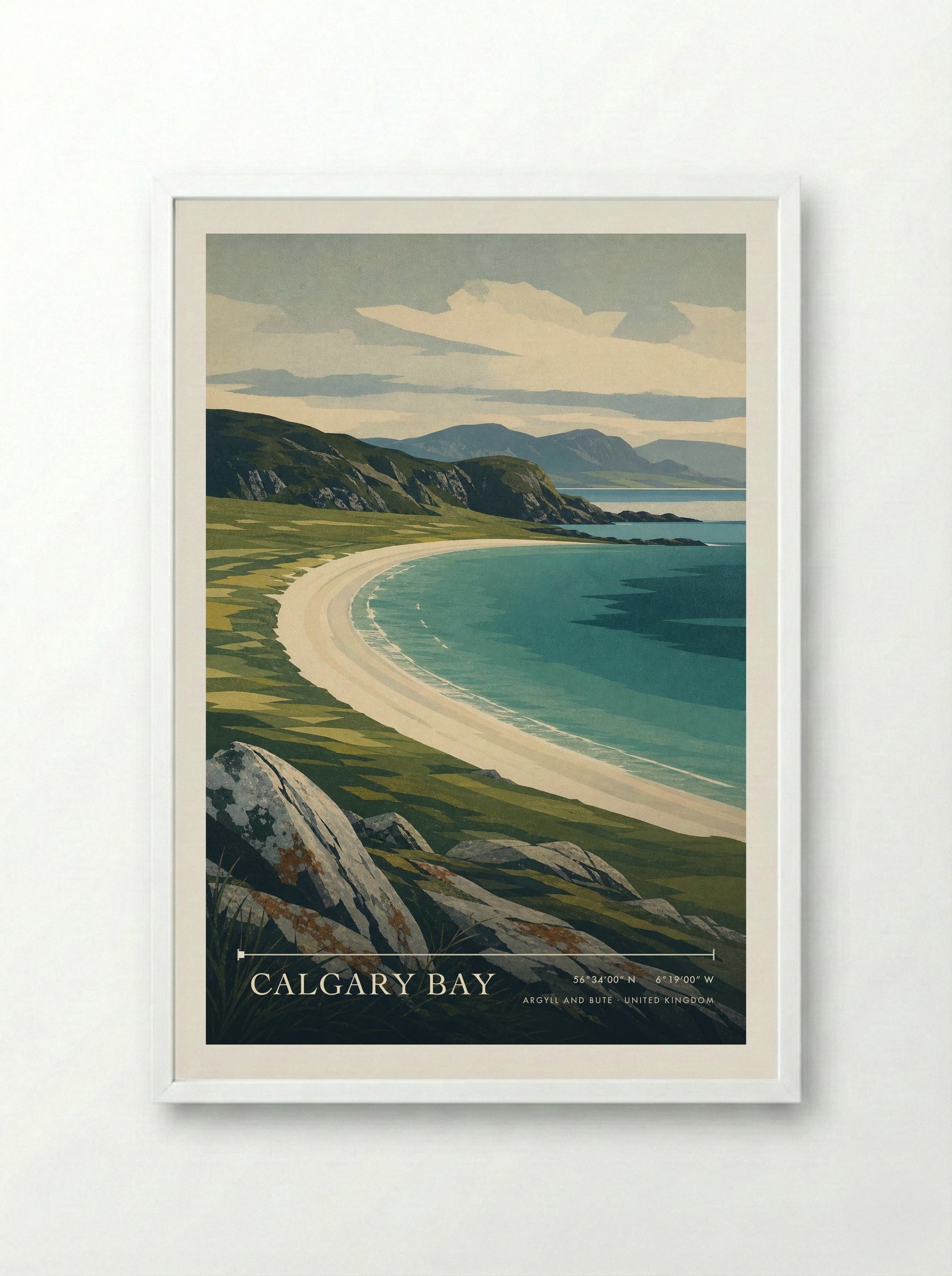 Calgary Bay Argyll and Bute United Kingdom Travel Poster - Framed Print White
