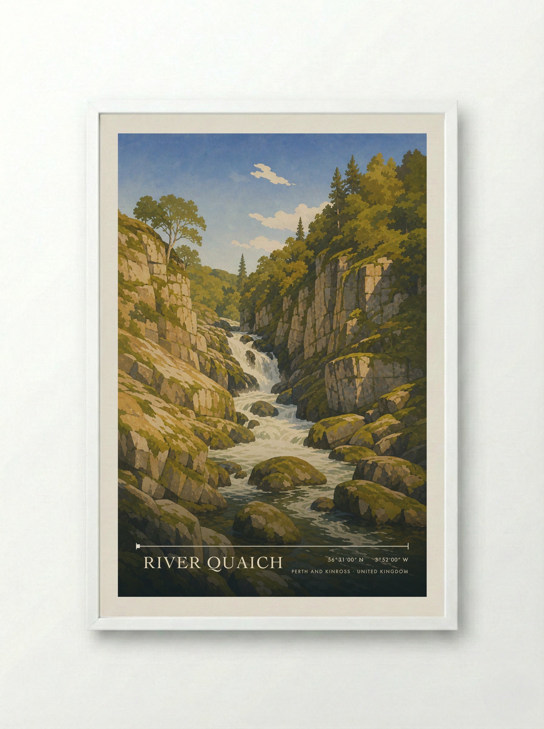 River Quaich Perth and Kinross United Kingdom Travel Poster - Framed Print White