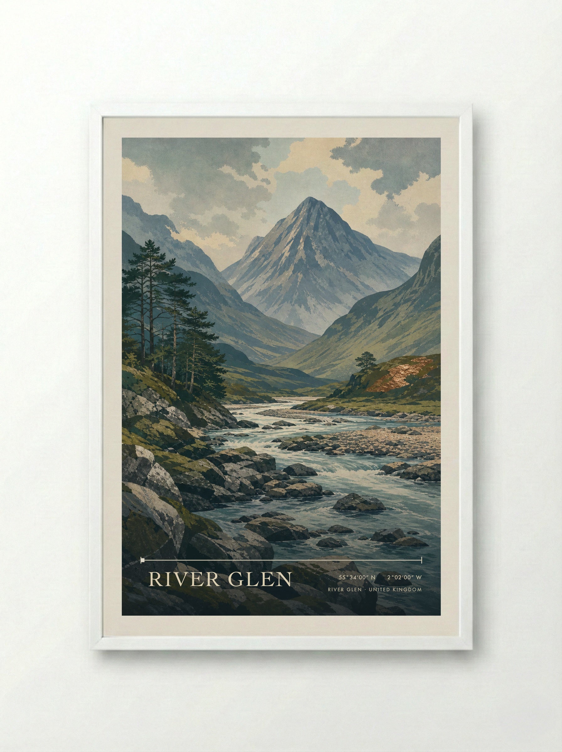River Glen United Kingdom Travel Poster - Framed Print White