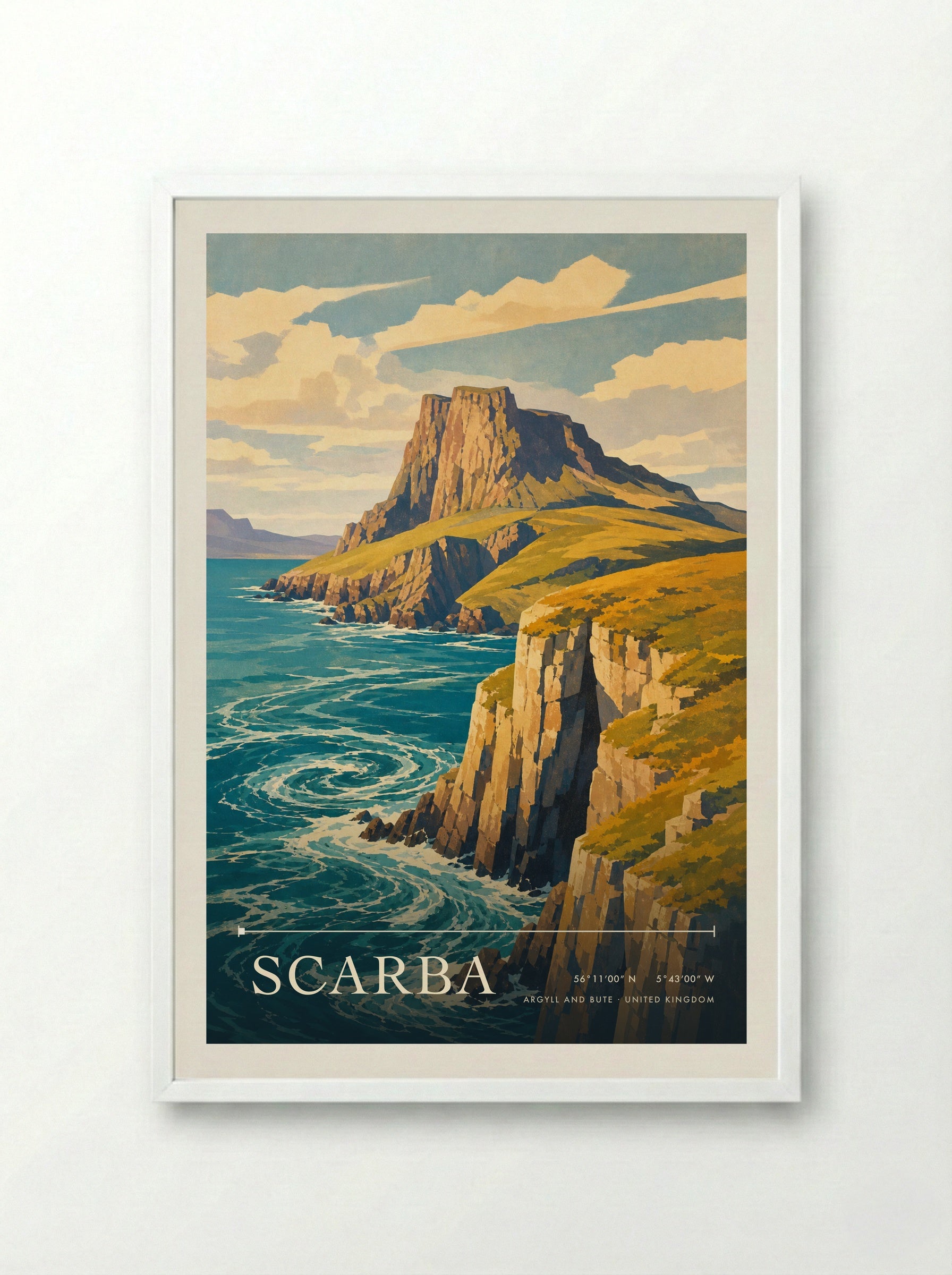 Scarba Argyll and Bute United Kingdom Travel Poster - Framed Print White