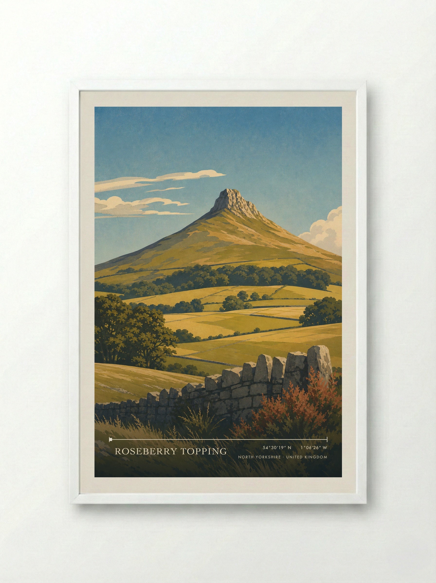 Roseberry Topping North Yorkshire United Kingdom Travel Poster - Framed Print White