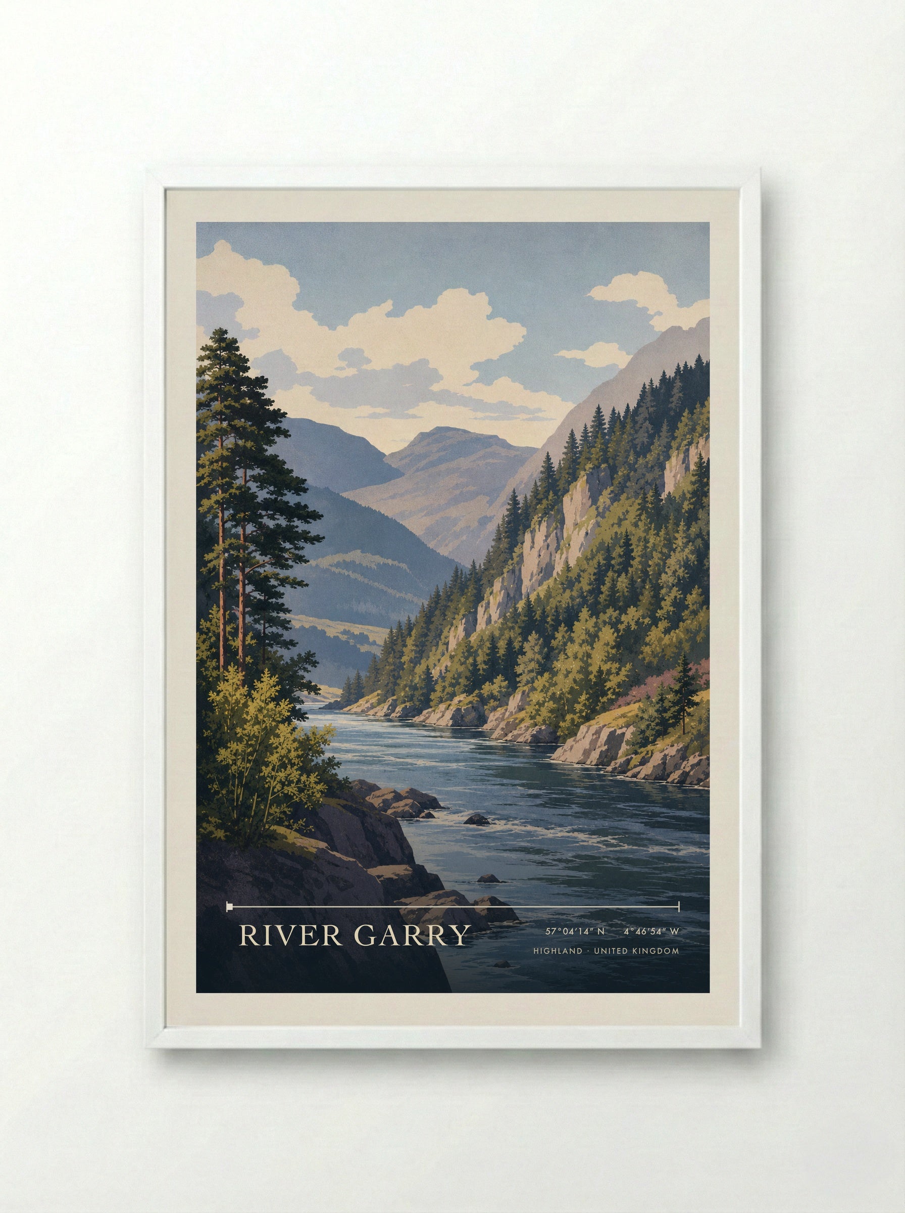 River Garry Highland United Kingdom Travel Poster - Framed Print White