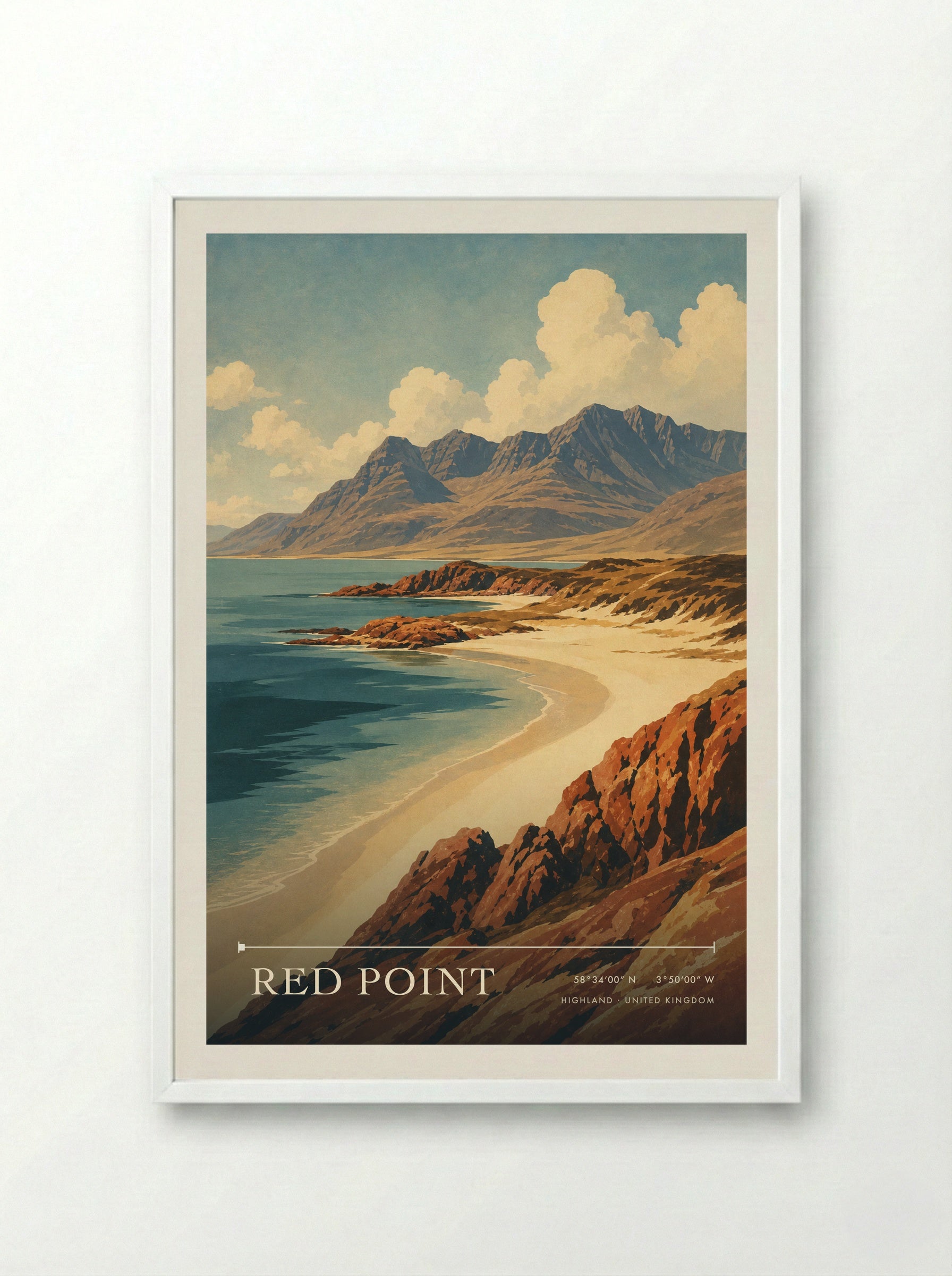 Red Point Highland United Kingdom Travel Poster - Framed Print White