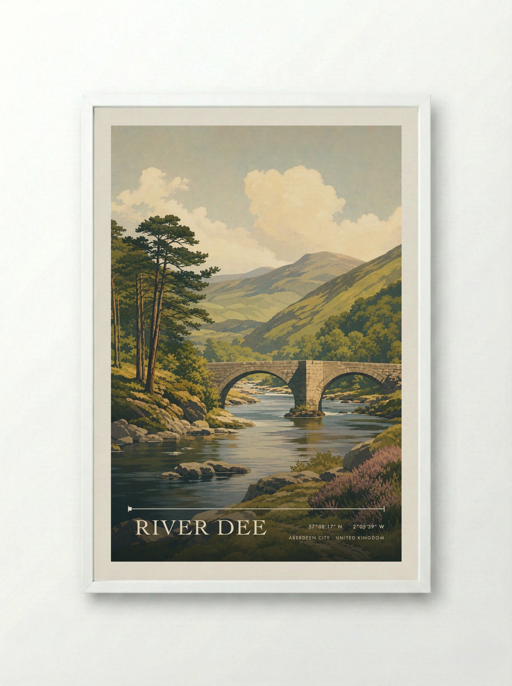 River Dee Aberdeen City United Kingdom Travel Poster - Framed Print White