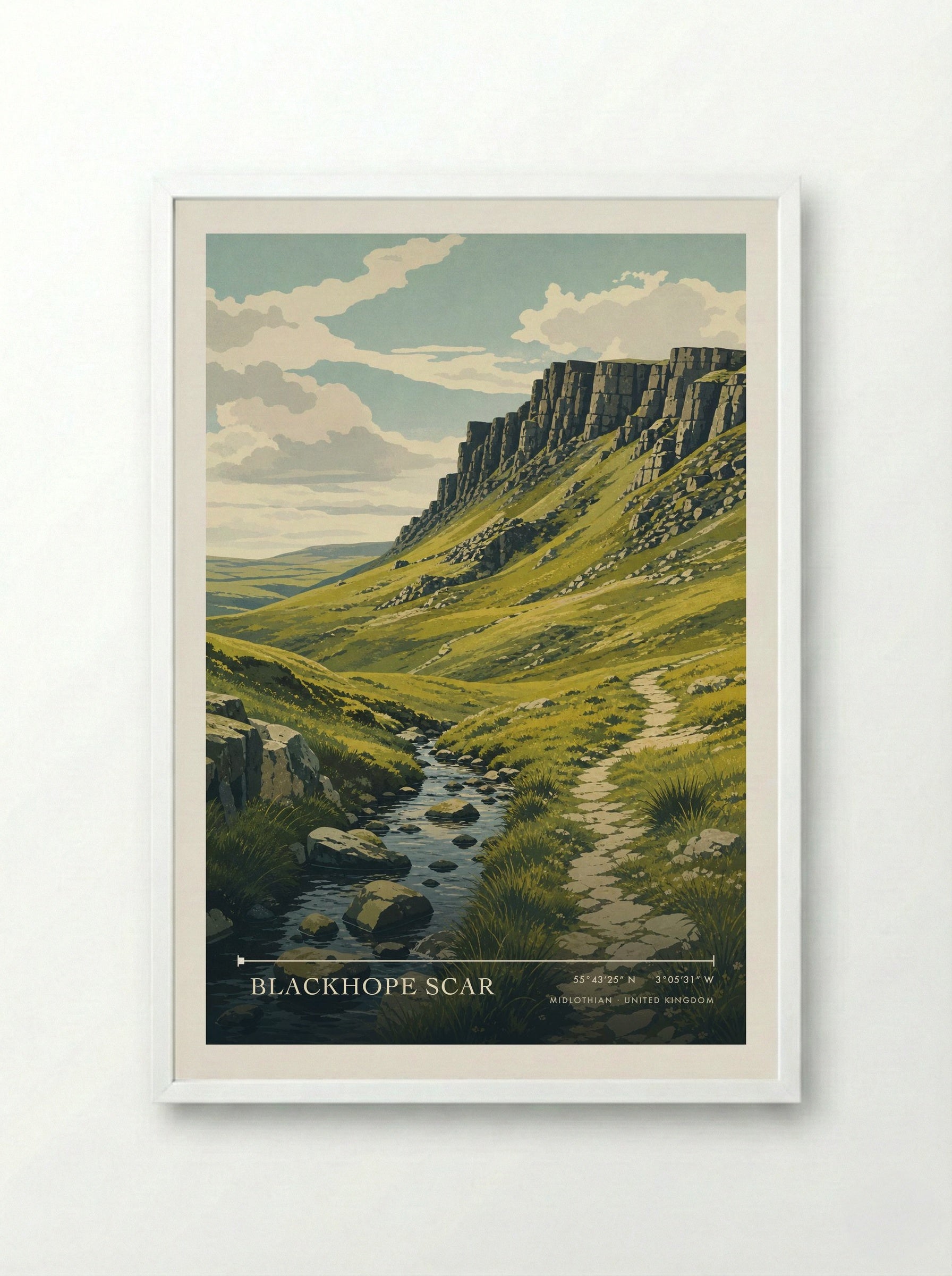 Blackhope Scar Midlothian United Kingdom Travel Poster - Framed Print White