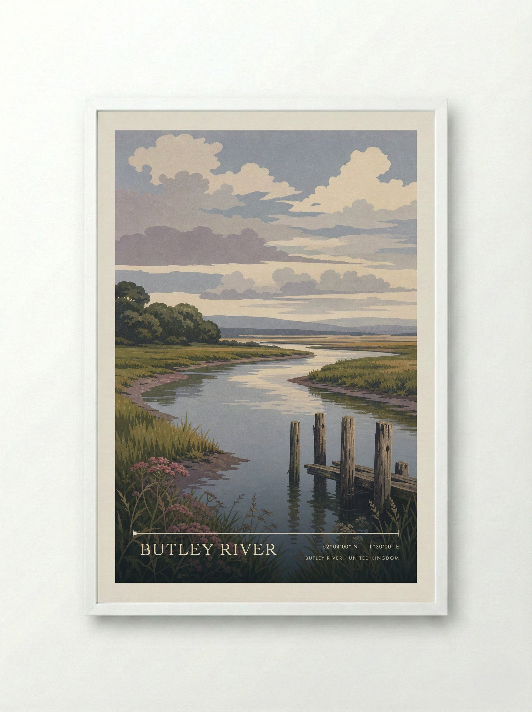 Butley River United Kingdom Travel Poster - Framed Print White
