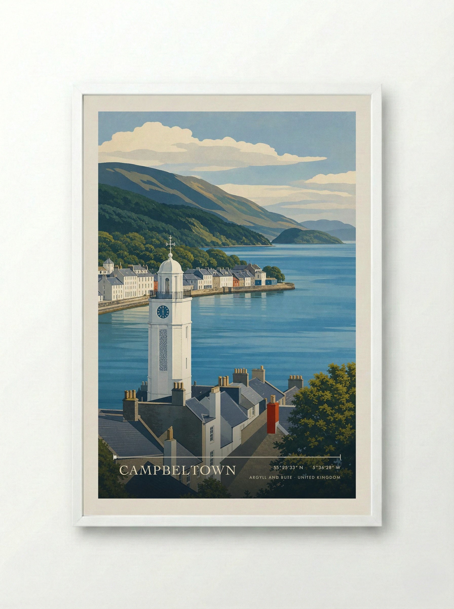 Campbeltown Argyll and Bute United Kingdom Travel Poster - Framed Print White
