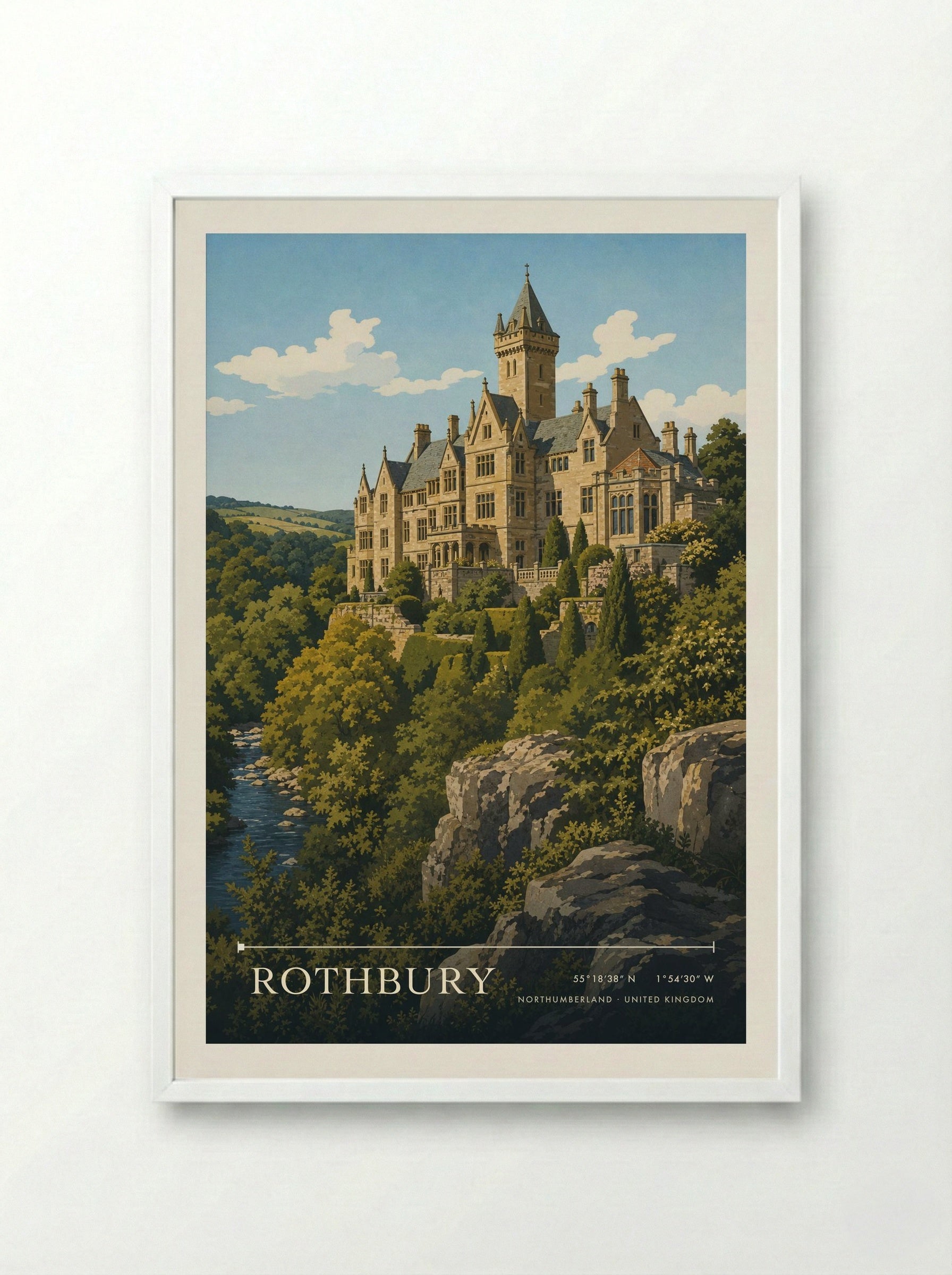 Rothbury Northumberland United Kingdom Travel Poster - Framed Print White