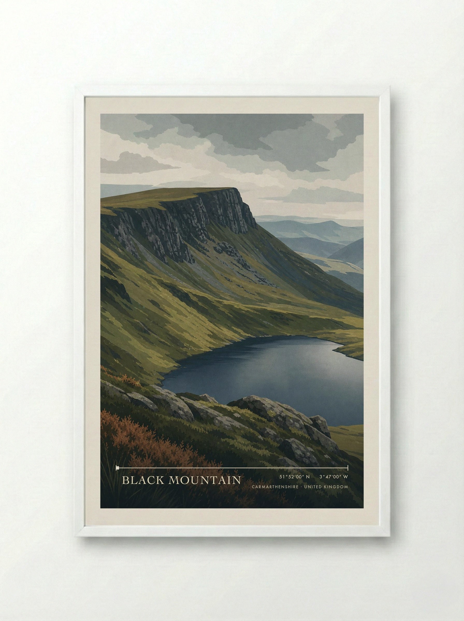 Black Mountain Carmarthenshire United Kingdom Travel Poster - Framed Print White