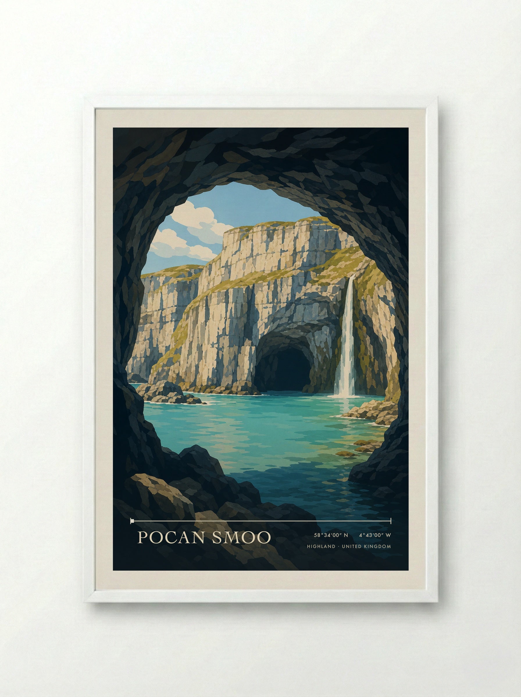 Pocan Smoo Highland United Kingdom Travel Poster - Framed Print White