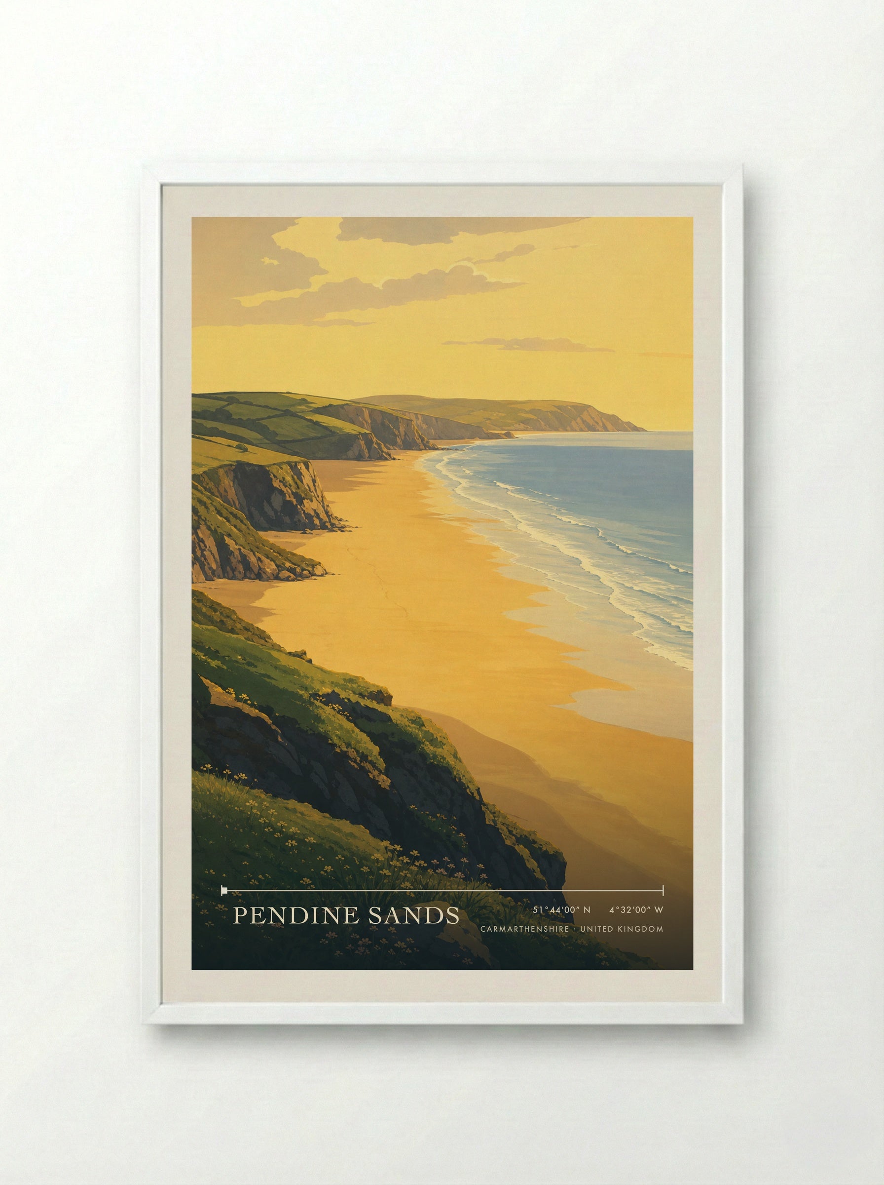 Pendine Sands Carmarthenshire United Kingdom Travel Poster - Framed Print White