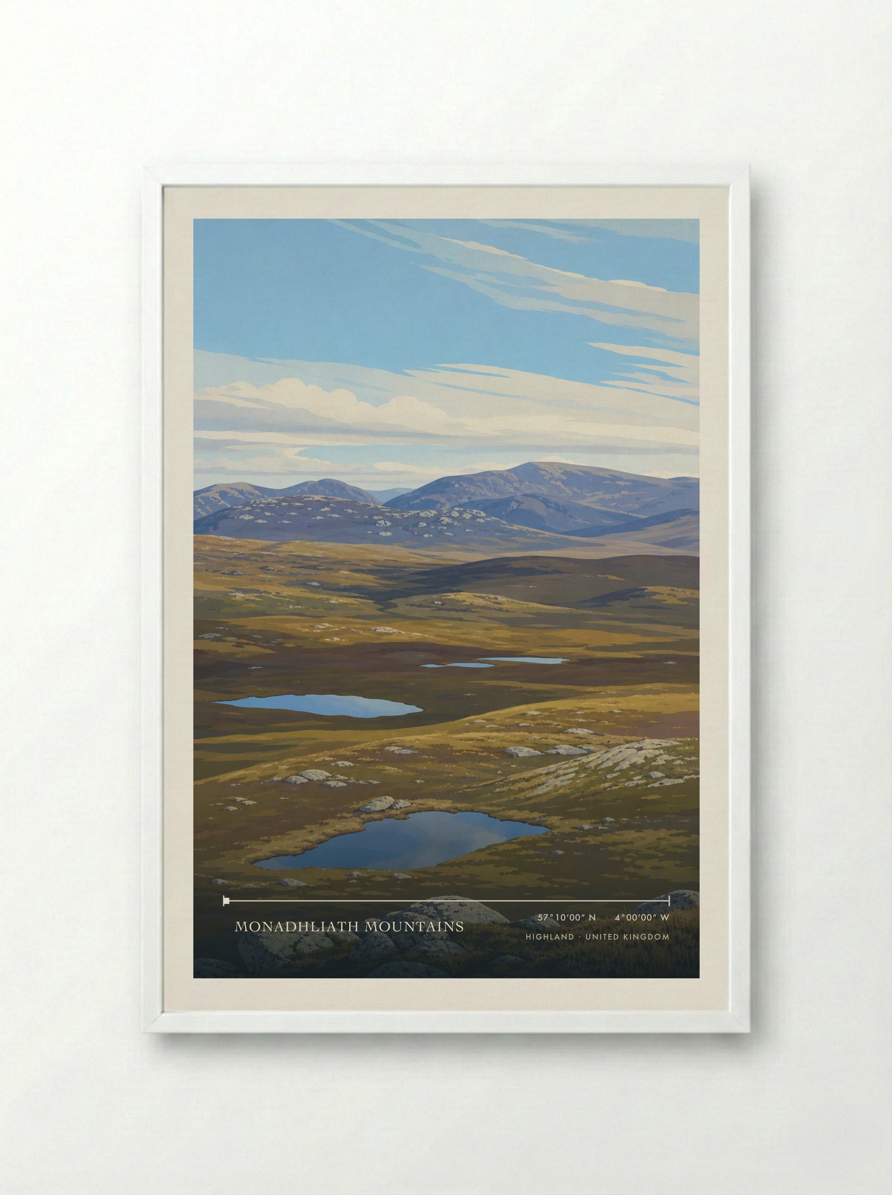 Monadhliath Mountains Highland United Kingdom Travel Poster - Framed Print White
