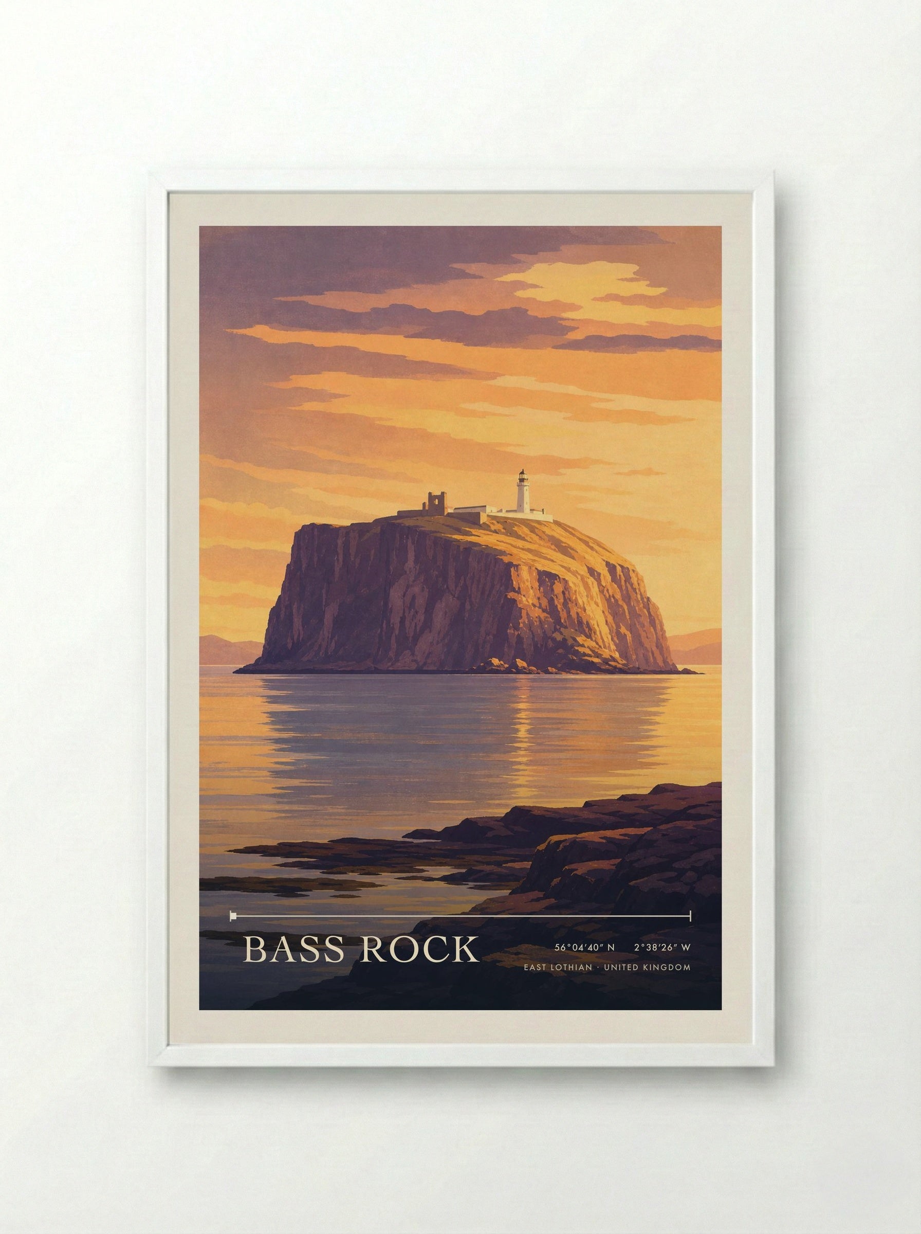 Bass Rock East Lothian United Kingdom Travel Poster - Framed Print White