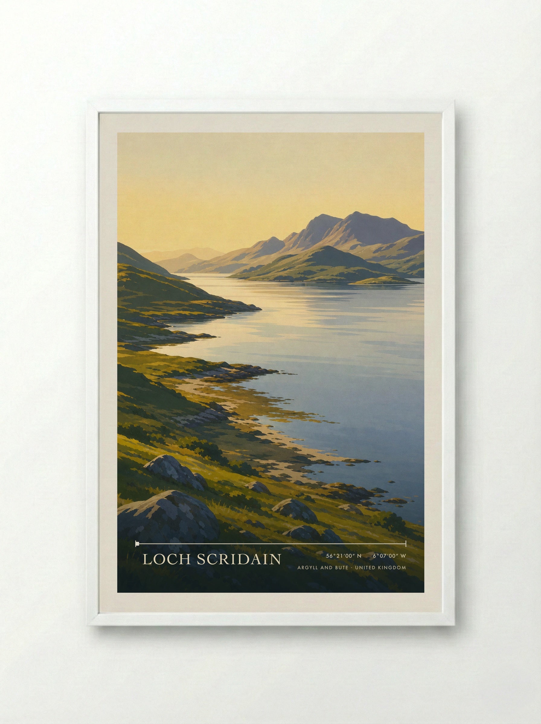 Loch Scridain Argyll and Bute United Kingdom Travel Poster - Framed Print White