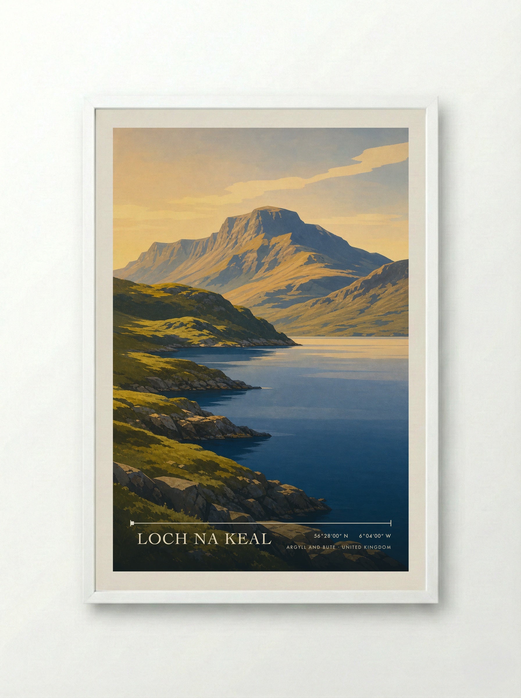 Loch na Keal Argyll and Bute United Kingdom Travel Poster - Framed Print White