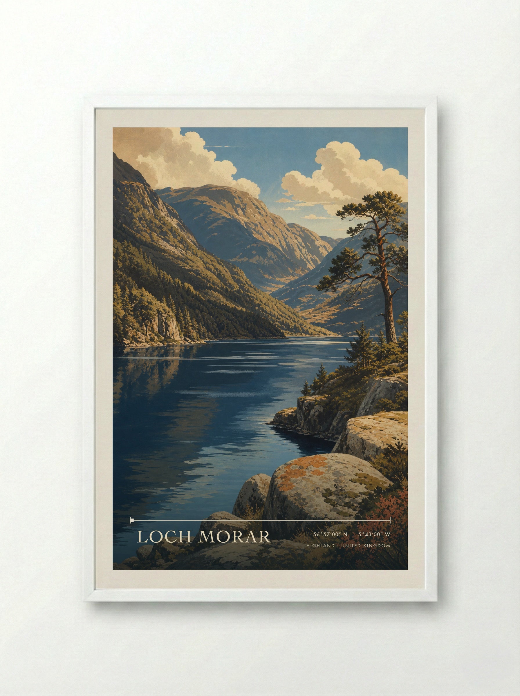 Loch Morar Highland United Kingdom Travel Poster - Framed Print White
