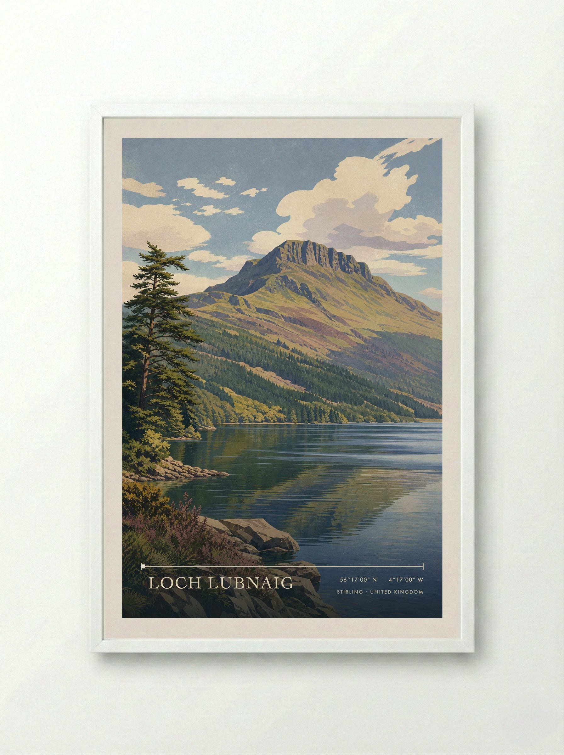 Loch Lubnaig Stirling United Kingdom Travel Poster - Framed Print White