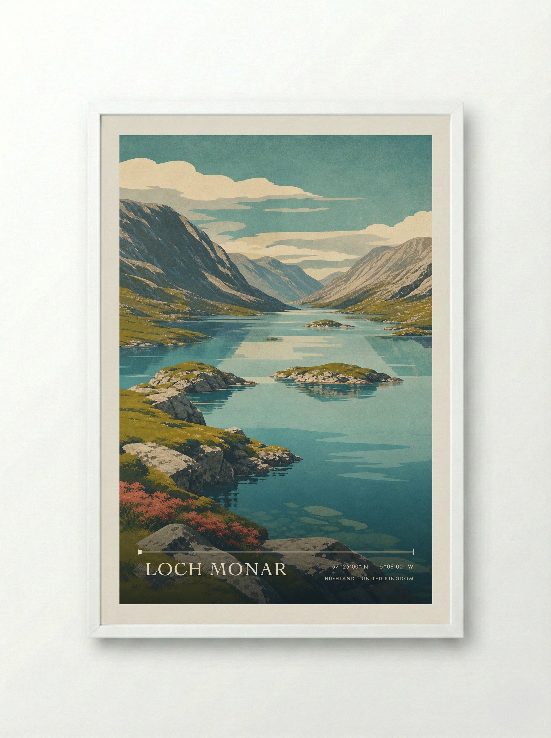 Loch Monar Highland United Kingdom Travel Poster - Framed Print White