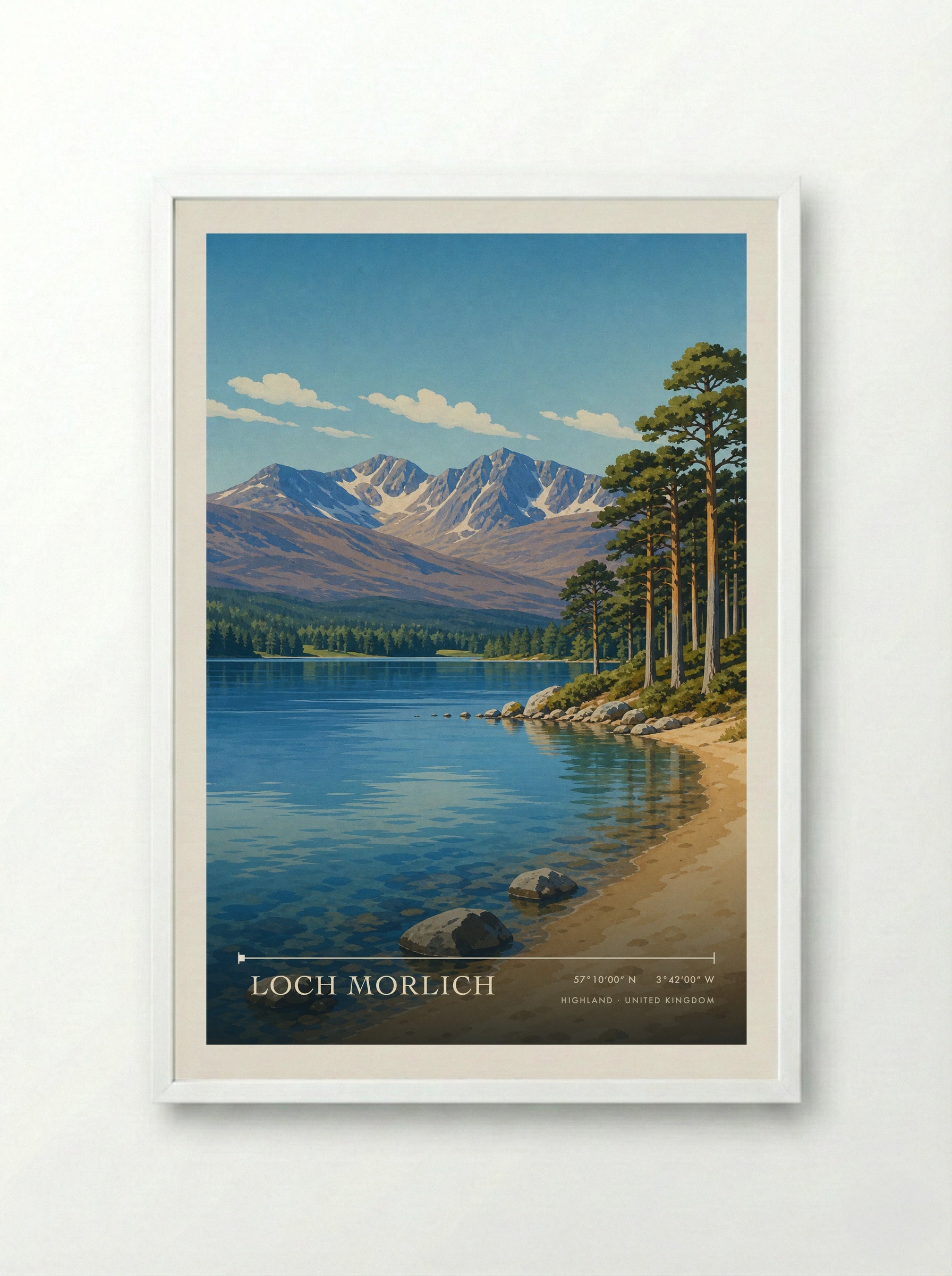 Loch Morlich Highland United Kingdom Travel Poster - Framed Print White