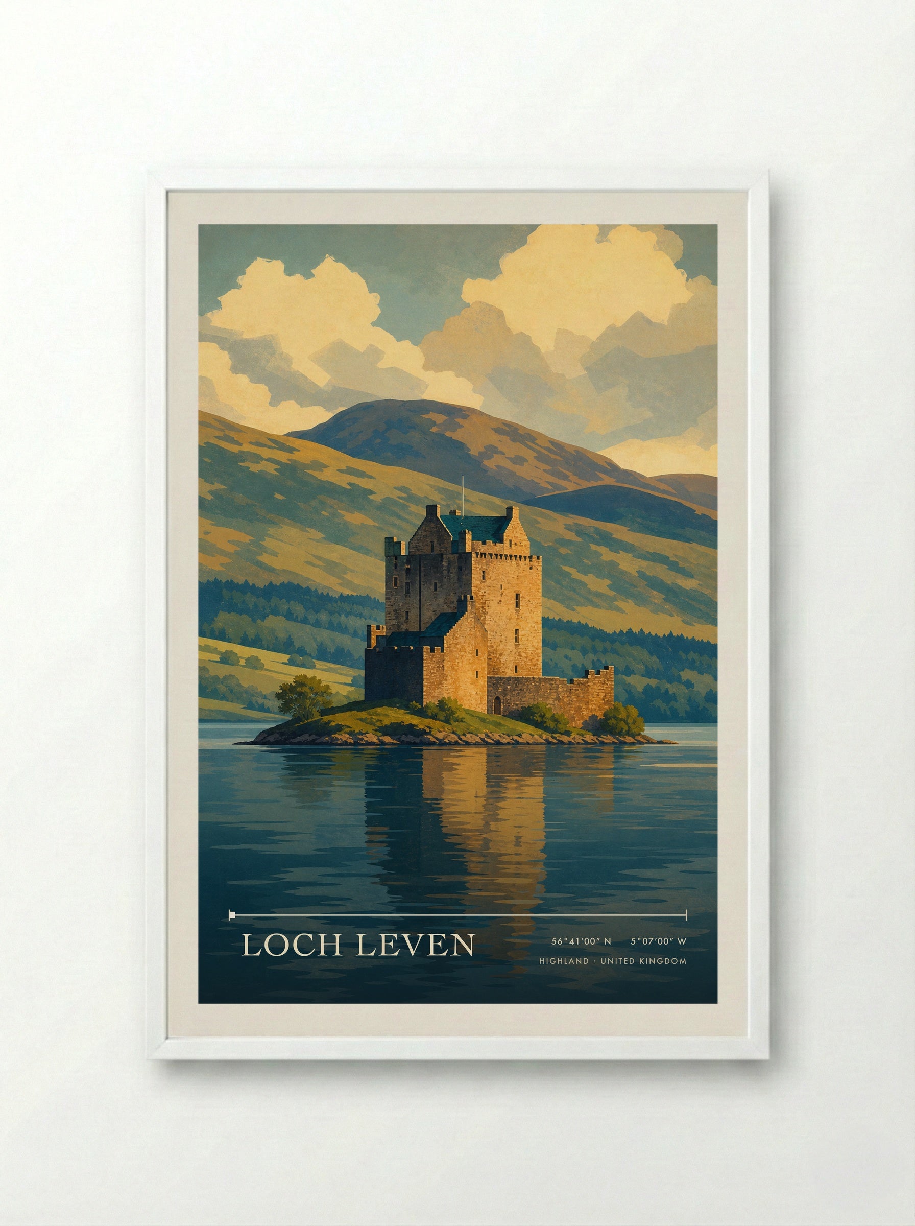 Loch Leven Highland United Kingdom Travel Poster - Framed Print White