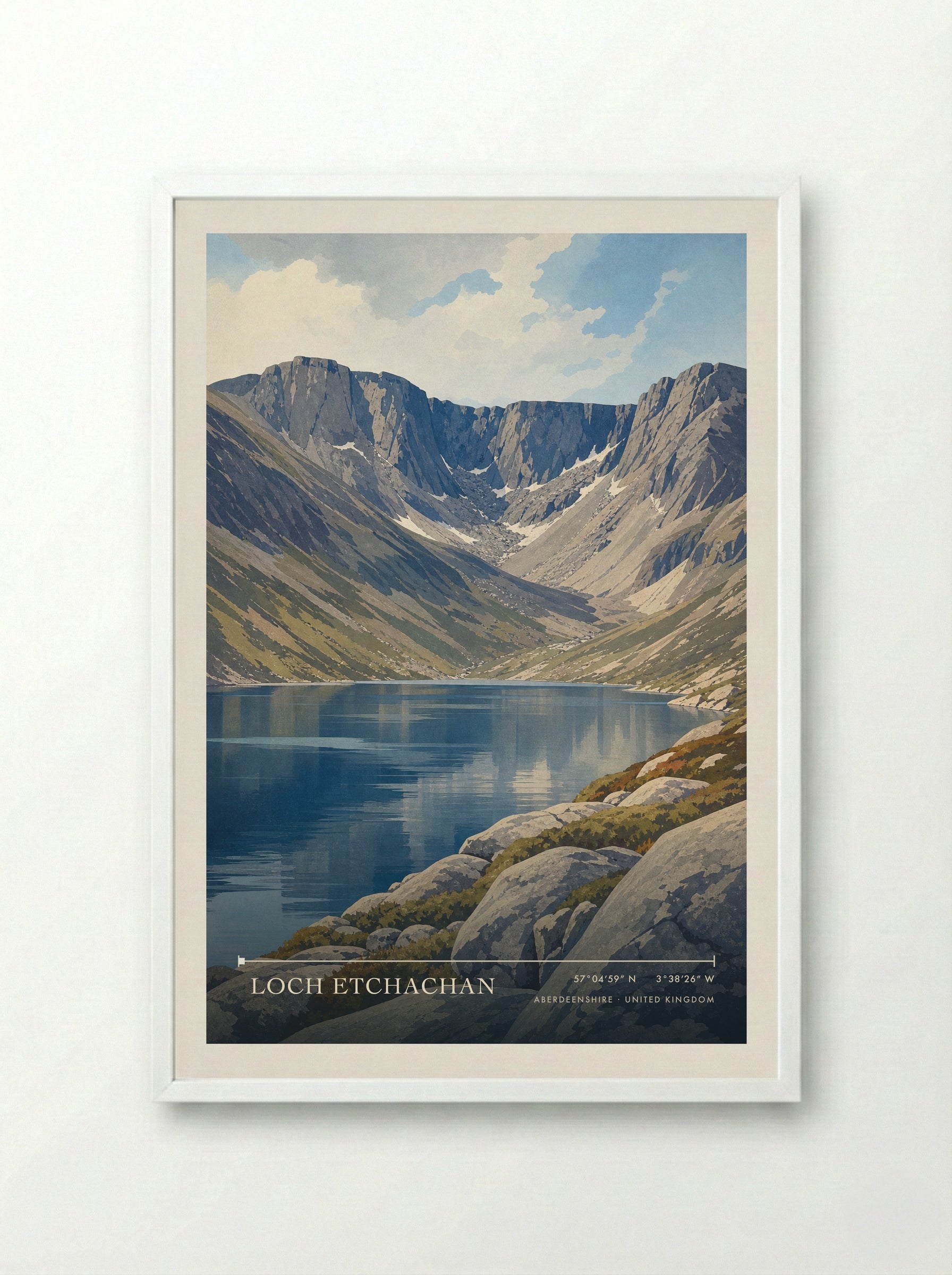 Loch Etchachan Aberdeenshire United Kingdom Travel Poster - Framed Print White