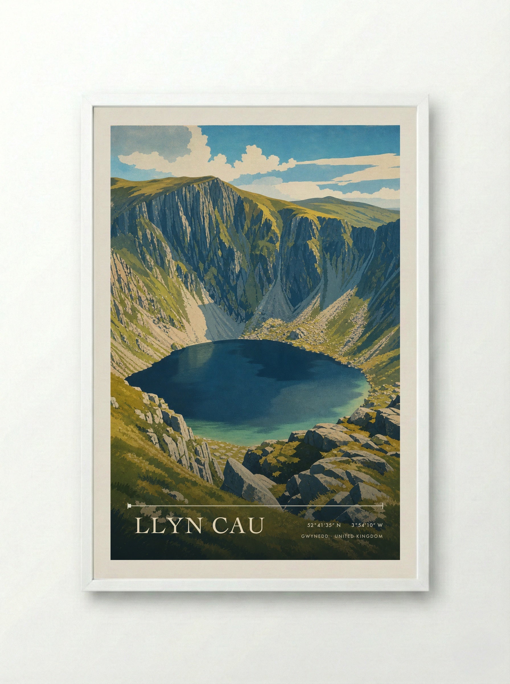 Llyn Cau Gwynedd United Kingdom Travel Poster - Framed Print White