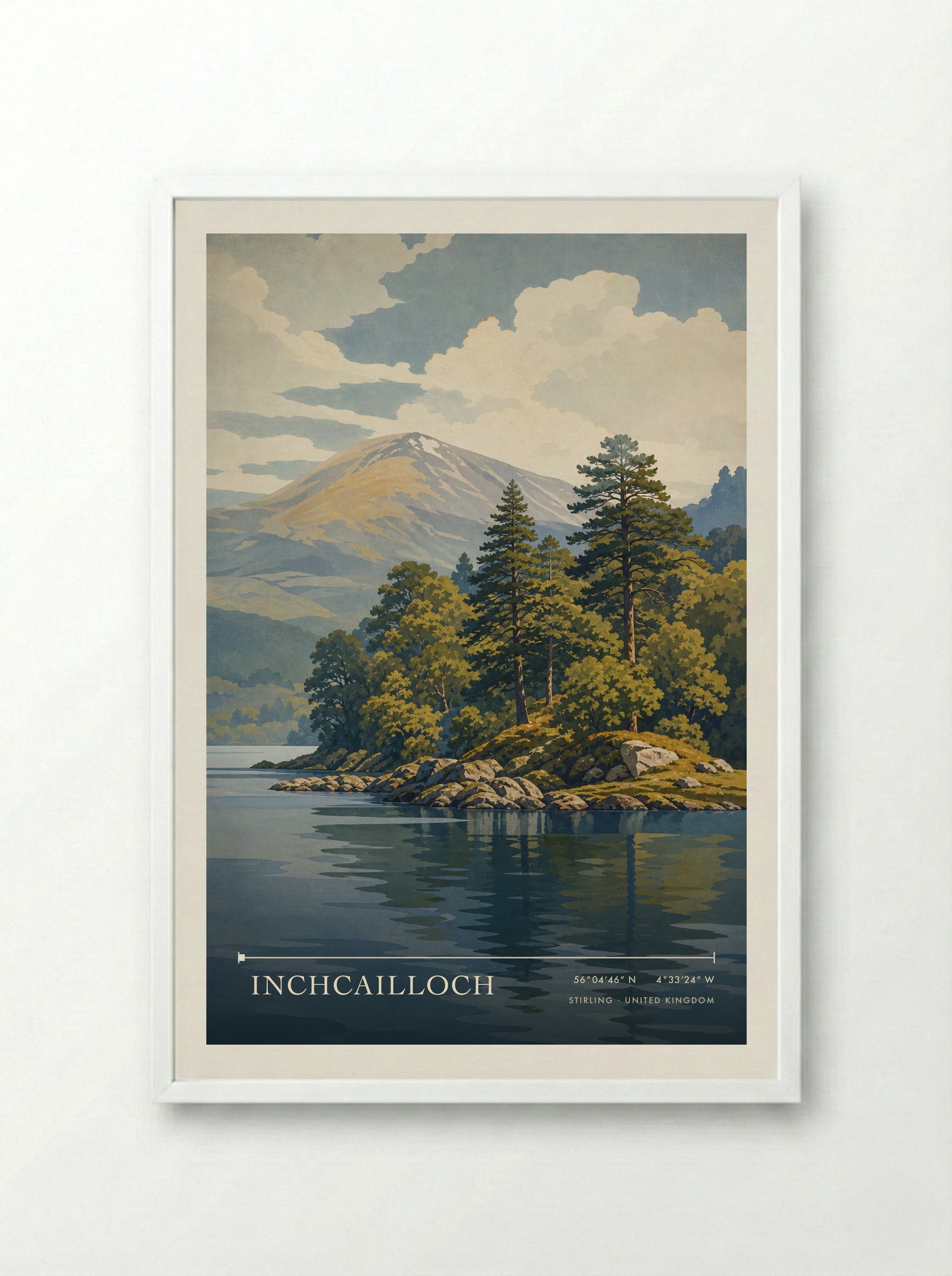 Inchcailloch Stirling United Kingdom Travel Poster - Framed Print White